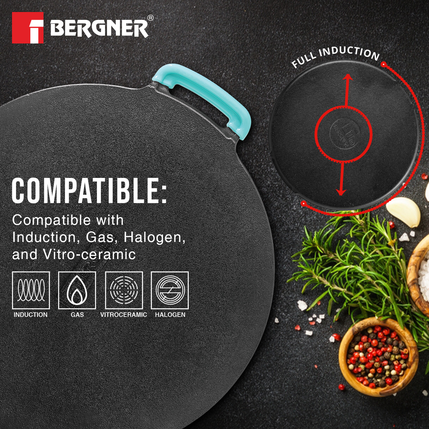 Image of BERGNER Eco Cast Iron Flat Multi Tawa 30 cm diameter