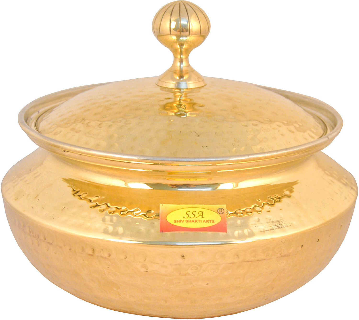 Image of Shivshakti Arts Brass Hammered Biryani Handi Chaffing Dish Patili with Lid,Tin Lining,Cookware Handi 5 L with Lid
