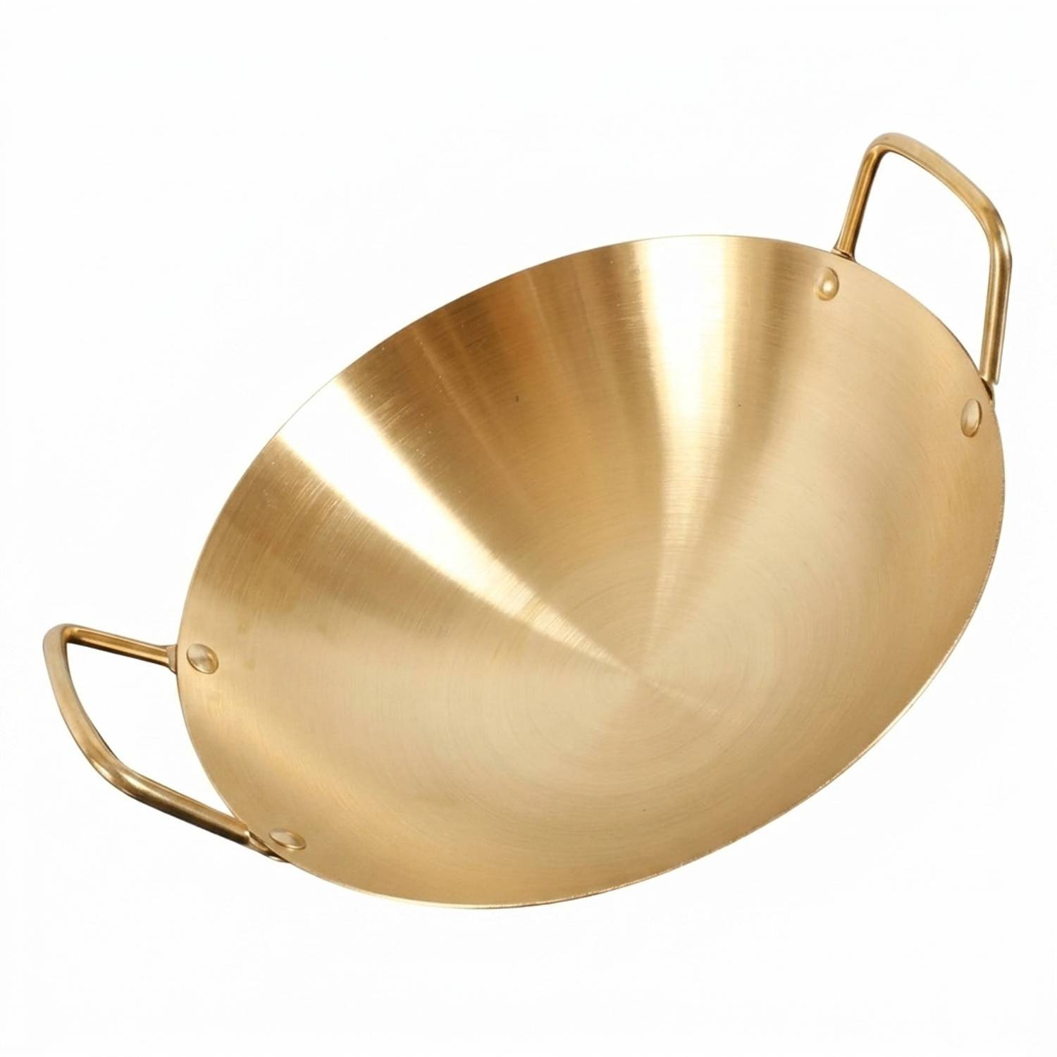 Alark Heavy Stainless Steel Kadai Golden Finish With Double Handles Round Bottom Wok Kadhai 28.5 cm diameter 0.6 L capacity