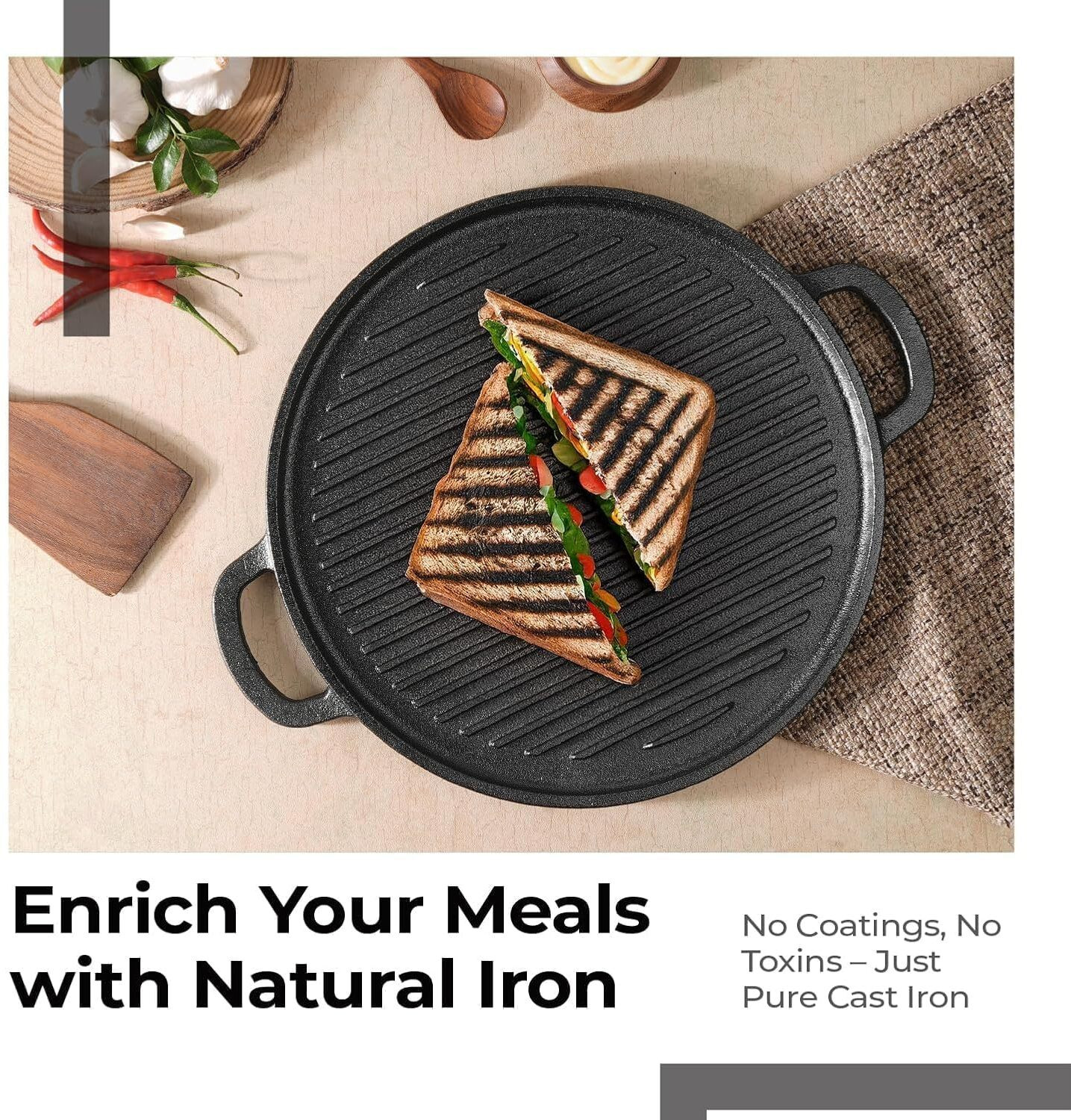 Image of Neha 2-in-1 Reversible Cast Iron NonStick Double-Sided Dosa Tawa & BBQ Grill Pan Tawa 30 cm diameter