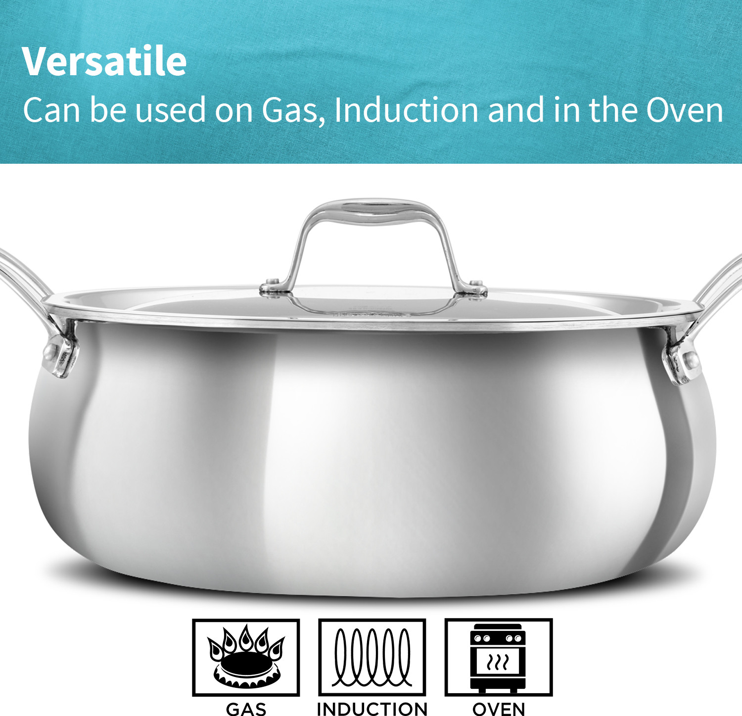 Image of Hawkins Pro for Cooking and Serving Biryani (PSH50S) Handi 5 L with Lid