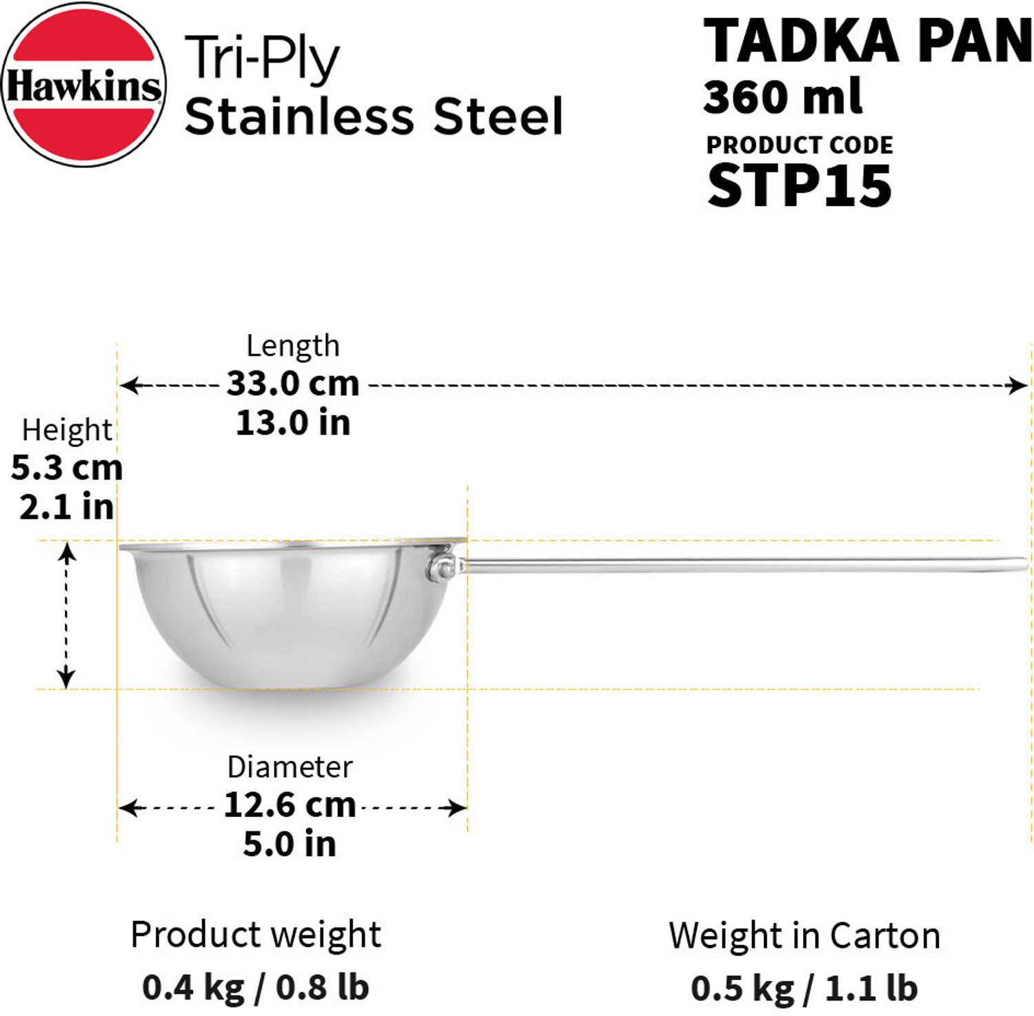 Image of Hawkins Stainless Steel (STP15) Tadka Pan 12.64 cm diameter 0.72 L capacity