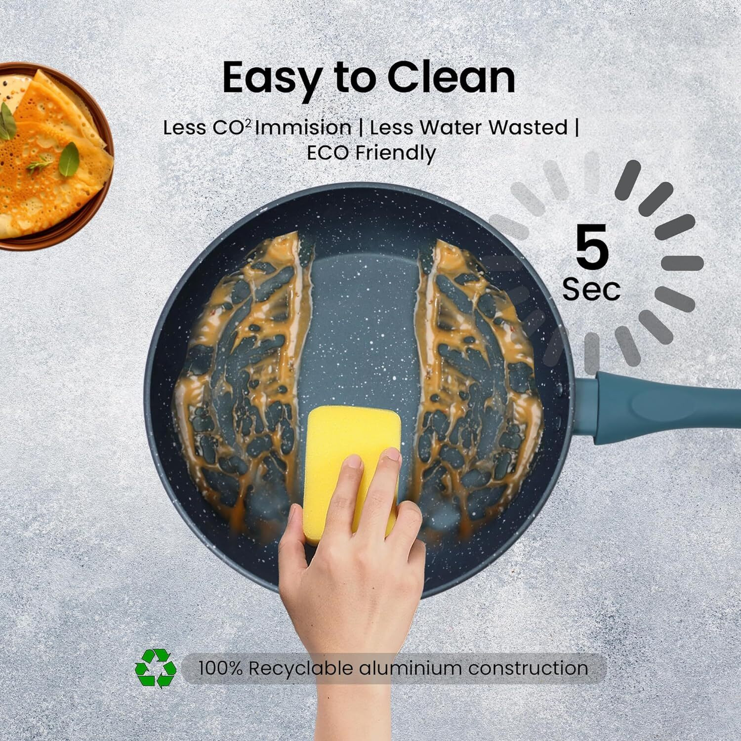 Image of Solara Non Stick Frying Pan 24cm, Induction and Gas Fry Pan - Bezel, PFOA Free, Fry Pan 24 cm diameter 1.6 L capacity