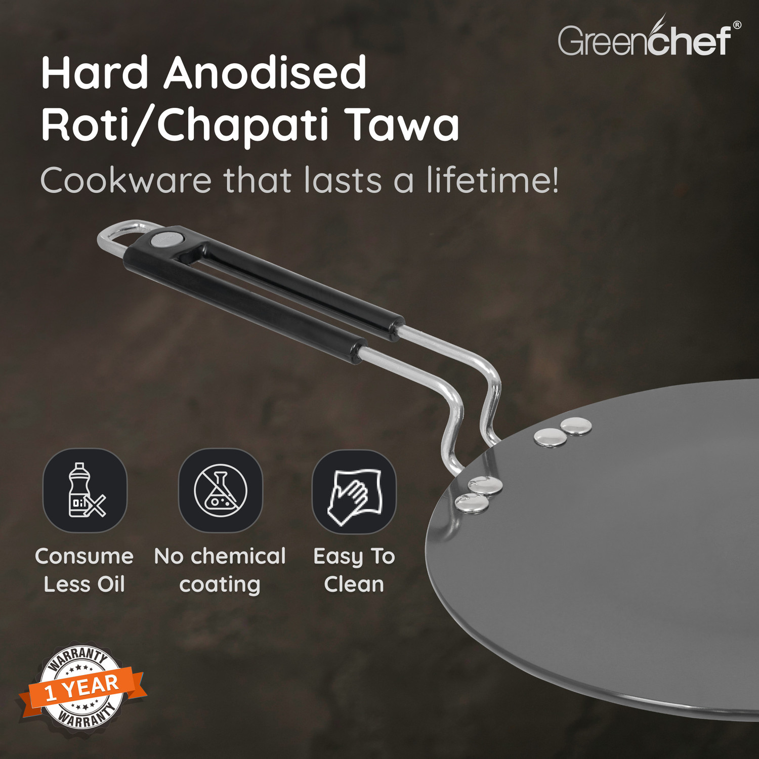 Image of Greenchef Roti /Chapathi Tawa 265 cm diameter (Hard Anodised, Non-stick, Induction Bottom)