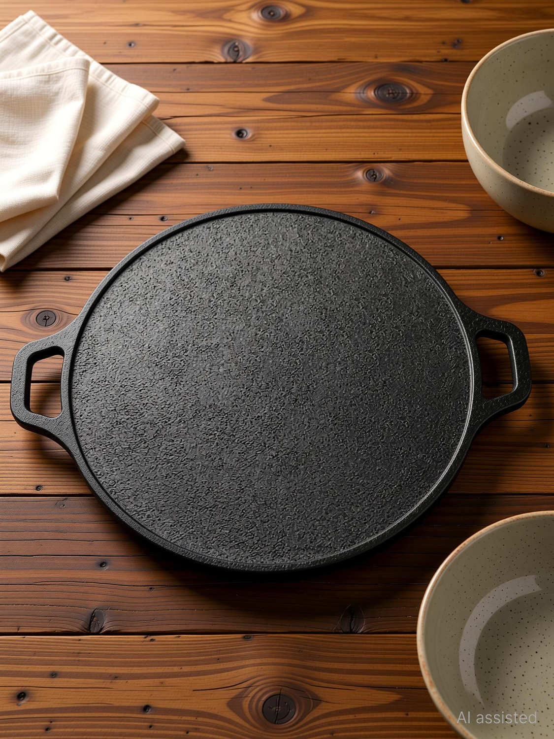 Image of OMORTEX Dosa Tawa 12 Inch Pre-Seasoned Cast Iron Skillet100% Toxin-free Tawa 30 cm diameter