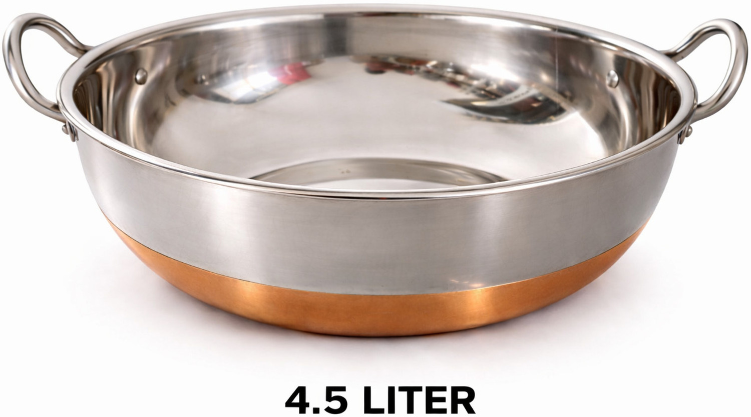 Image of KICHENLY Copper Bottom Stainless Steel Kadhai Pot Pans with Handle Kadhai 25 cm diameter 4.5 L capacity