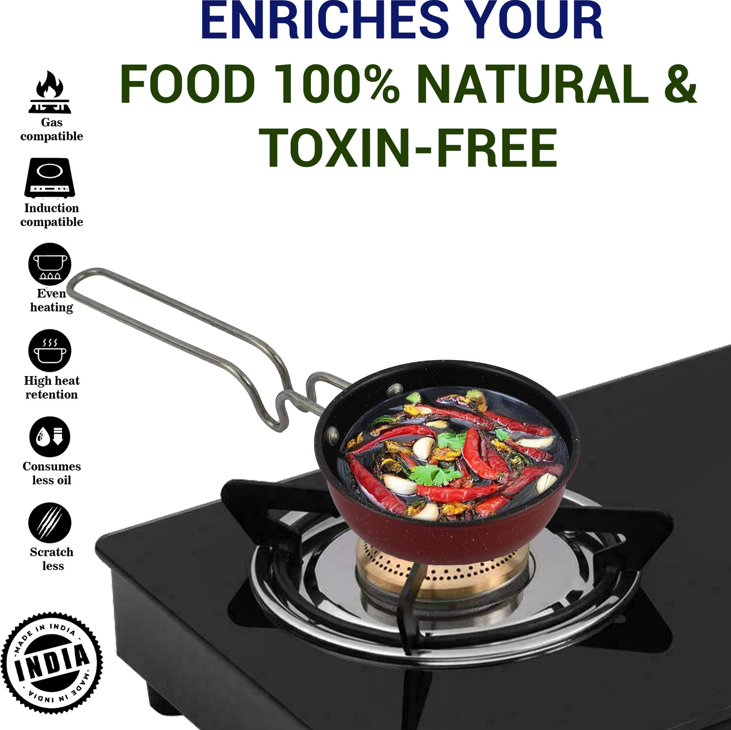 Image of Rk Cast Iron Nonstick Tadka Pan | Induction Friendly Cookware Tadka Pan 12 cm diameter 0.2 L capacity