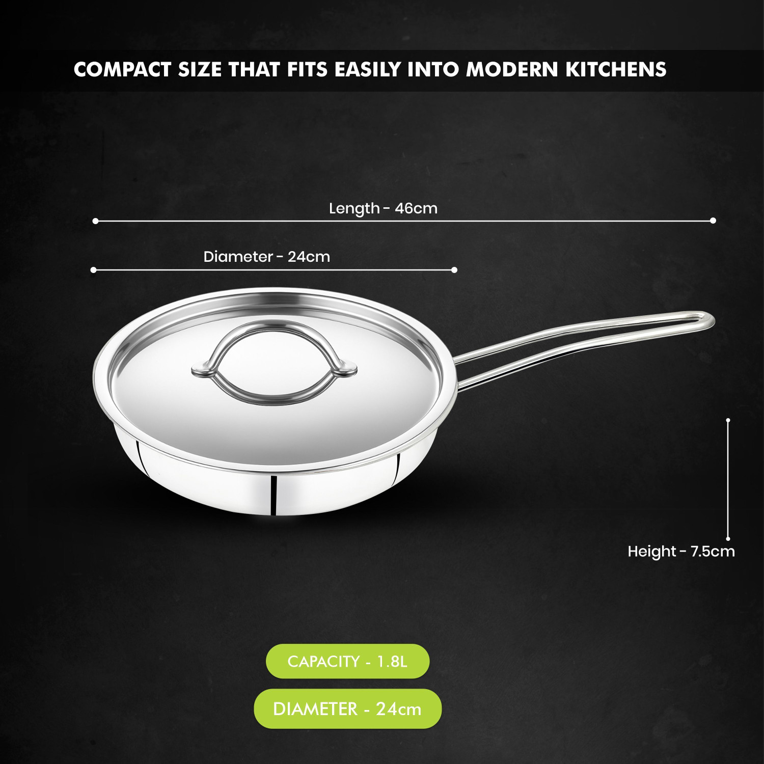 Image of Sigri-wala Cook Healthy Honeycomb Mesh Fry Pan 24 cm diameter with Lid 1.8 L capacity