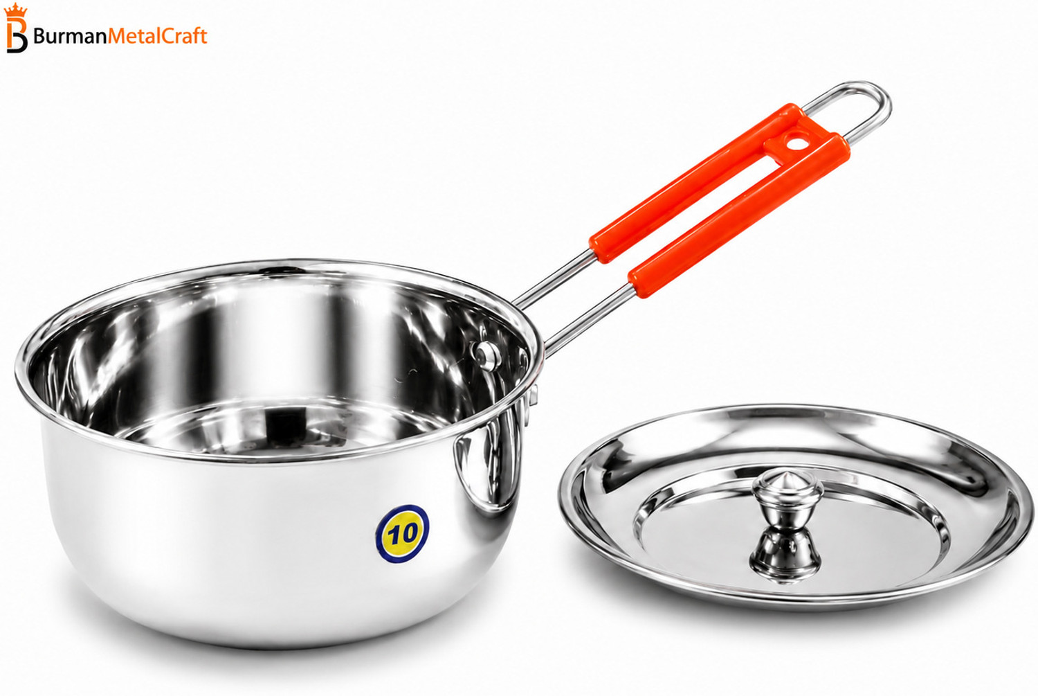 Image of BurmanMetalCraft Stainless steel Saucepan 1 Ltr with Lid Tope /Bhagona /Patila with Lid 1 L capacity 16 cm diameter