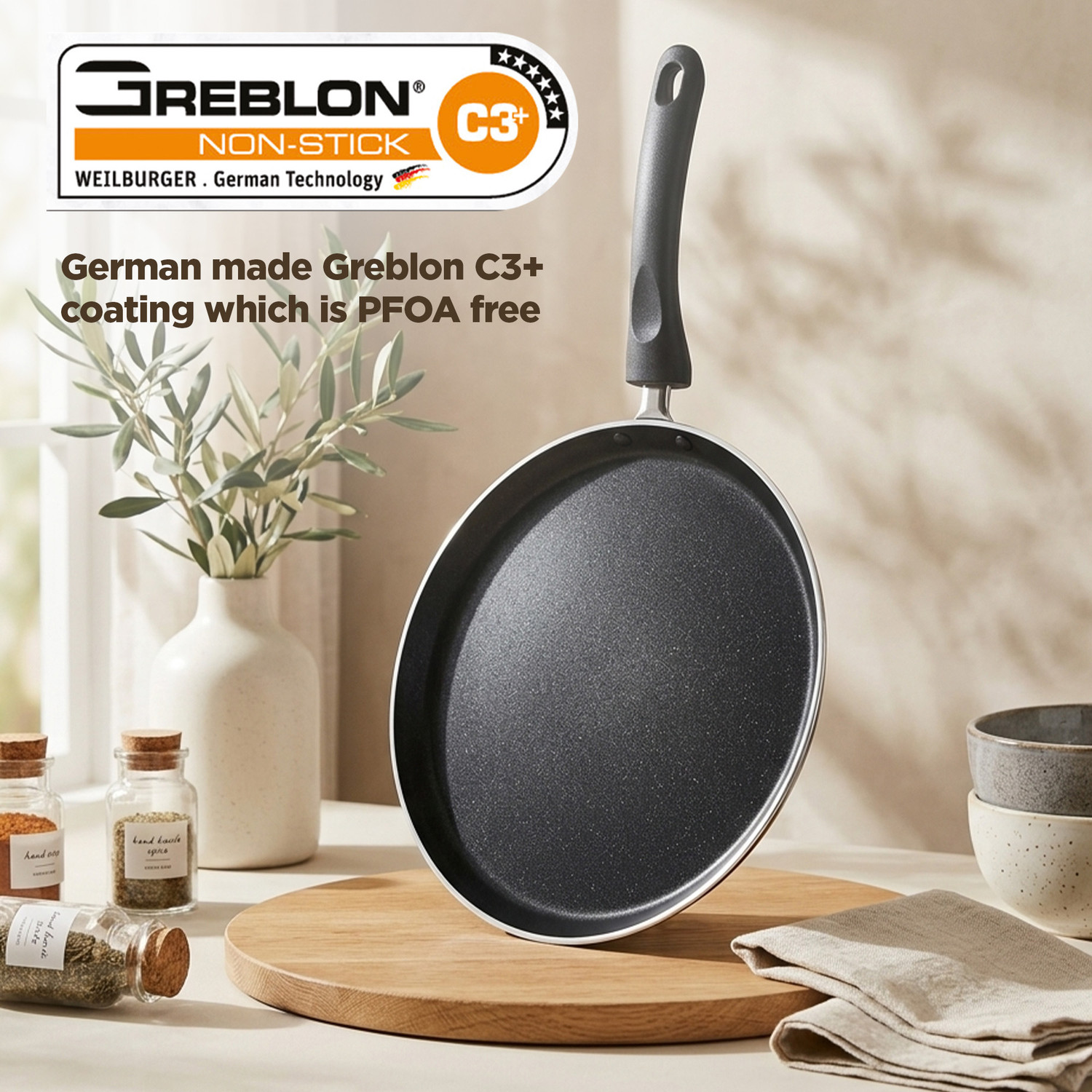 Image of MILTON Pro Cook 28cm Dosa Tawa Non-Stick Greblon C3+ Coating Induction Gas Compatible Tawa 28 cm diameter (Aluminium, Non-stick, Induction Bottom)