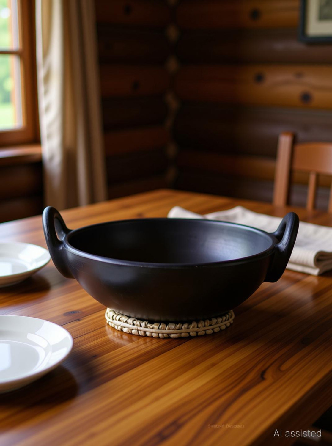 Image of Swadeshi Blessings Unglazed Clay Pot for Cooking | Black Earthen Kadhai | Terracota Kadhai Kadhai 25 cm diameter 1.8 L capacity