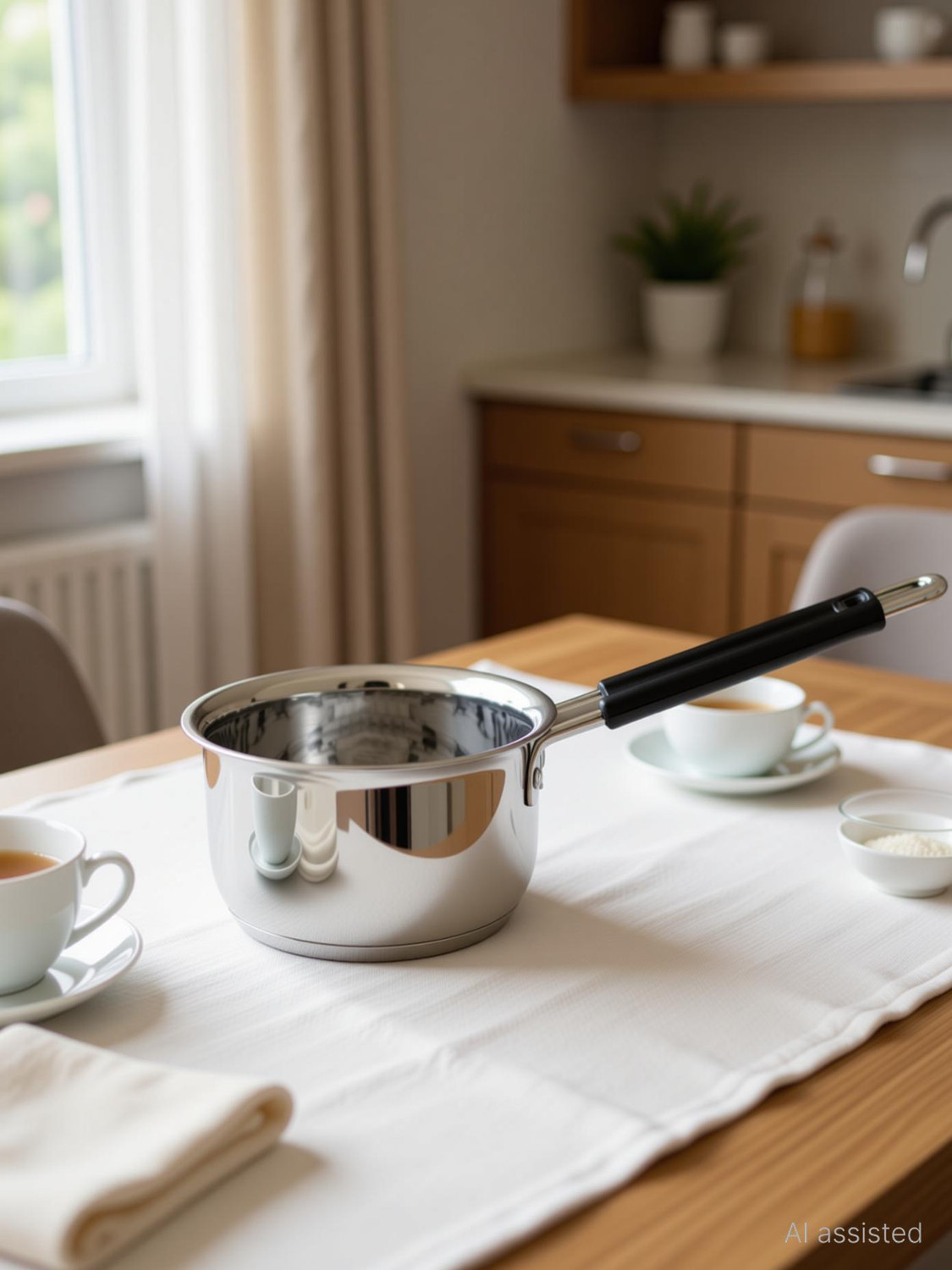 Image of PRABHA Saucepan | Saucepan Stainless Steel | Saucepan Induction Base | Tea Saucepan Sauce Pan 19.1 cm diameter 2.8 L capacity (Stainless Steel, Induction Bottom)