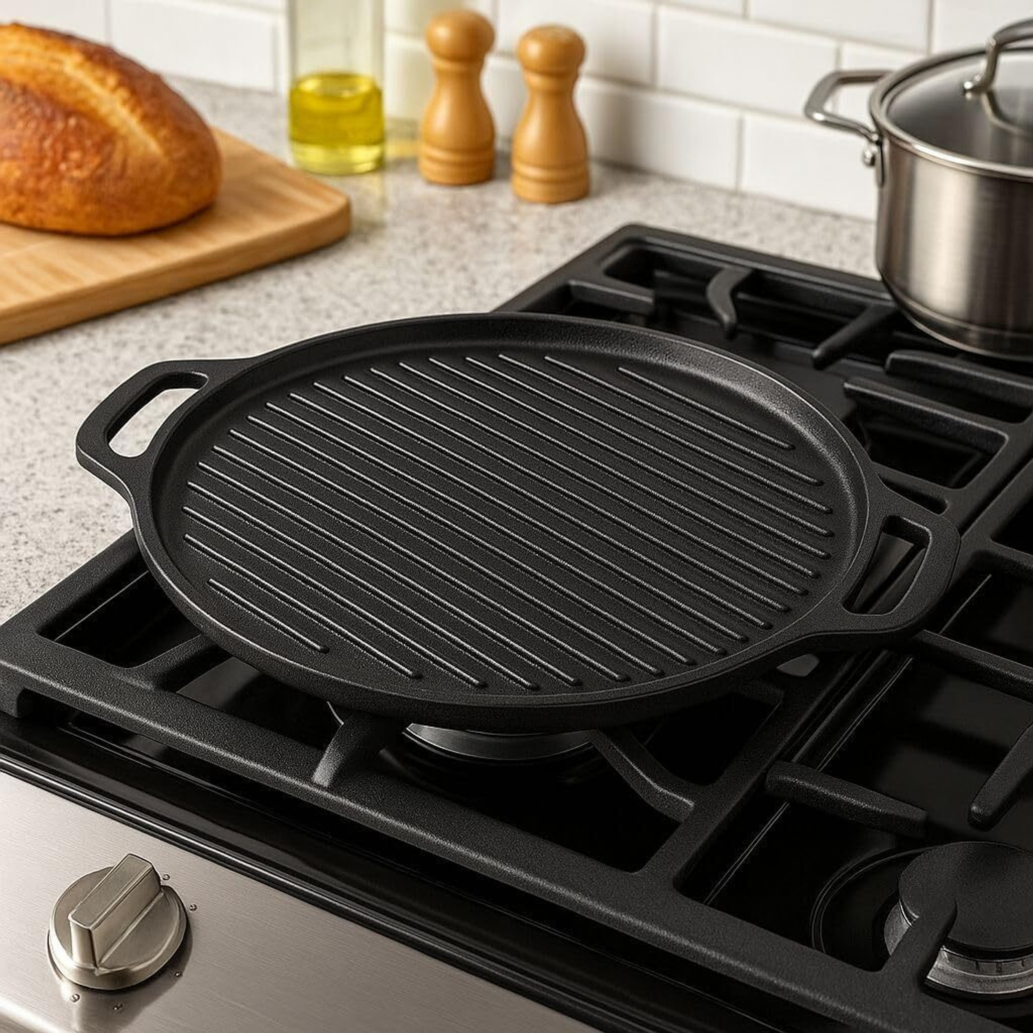 Image of Neha 2-in-1 Reversible Cast Iron NonStick Double-Sided Dosa Tawa & BBQ Grill Pan Tawa 30 cm diameter