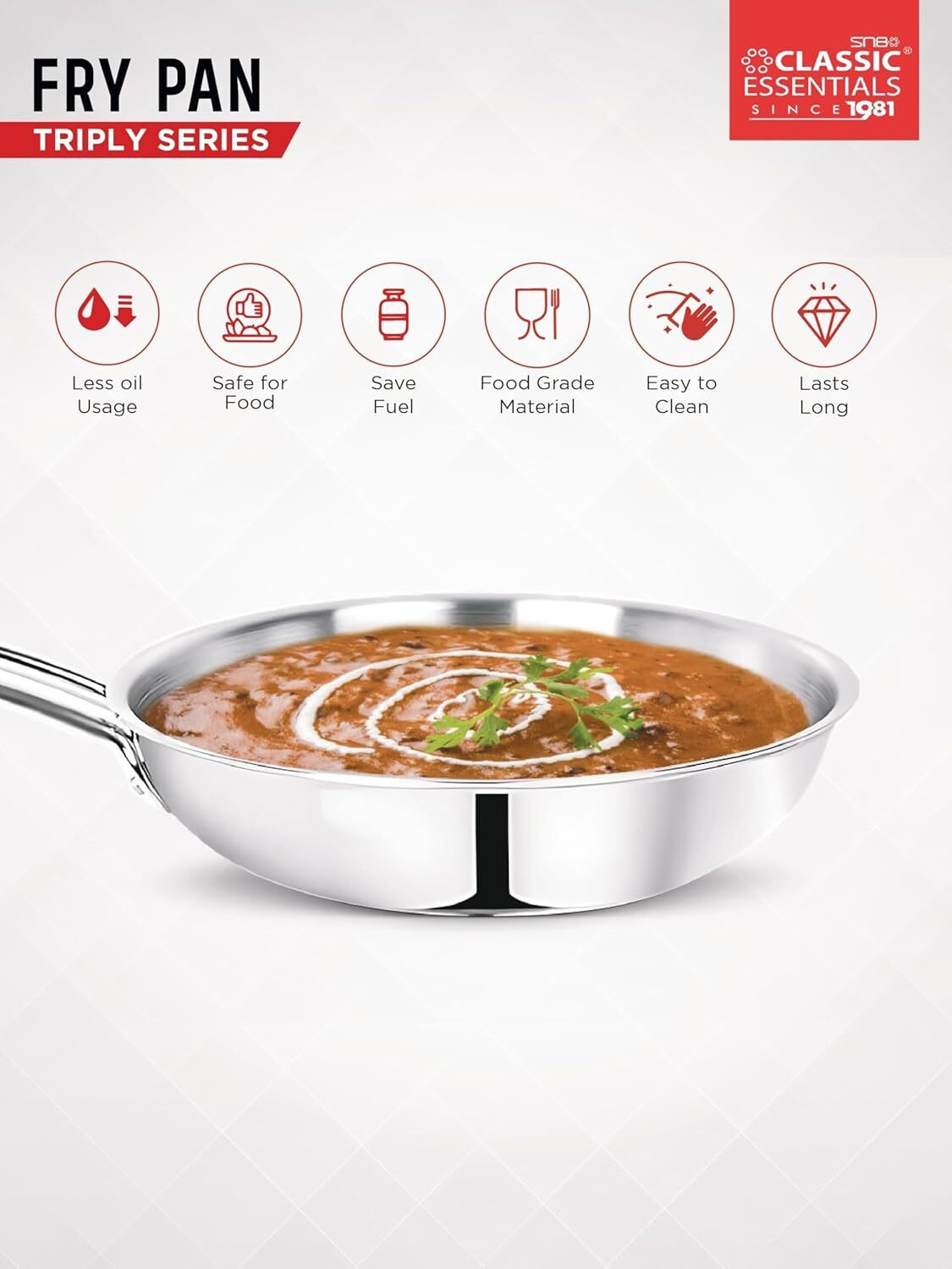 Image of Classic Essentials Triply Fry Pan, 3 Layer Stainless Steel Fry Pan 18 cm diameter 0.5 L capacity