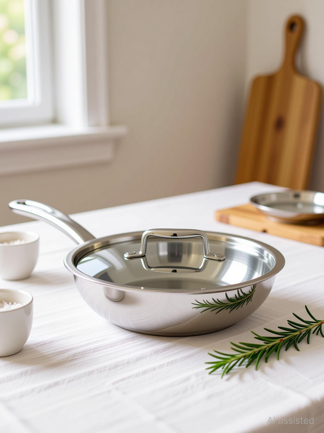 Image of Classic Essentials Triply SS Fry Pan With Lid | Gas & Induction Cookware Fry Pan 22 cm diameter with Lid 1.5 L capacity