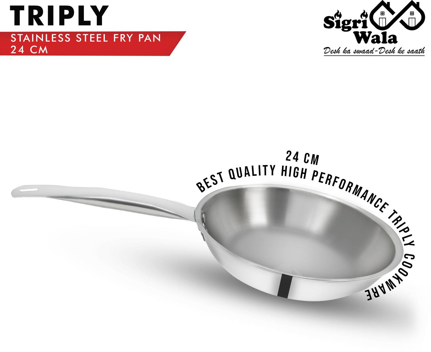 Sigri-wala Cook Healthy Triply Fry Pan 24 cm diameter 1.1 L capacity — Fry Pans & Cookware Sets