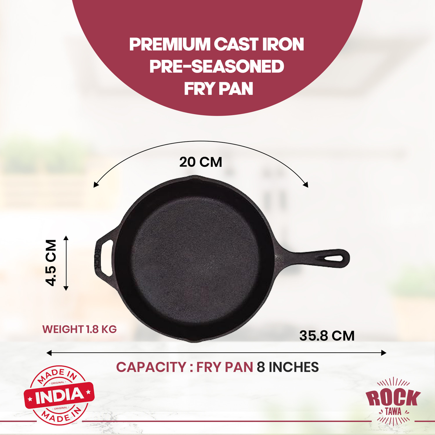 Image of Rock Tawa Cast Iron Combo 3Lts Dutch Oven / 8 Inch Pan Pre-Seasoned Pot 20.3 cm diameter 3 L capacity