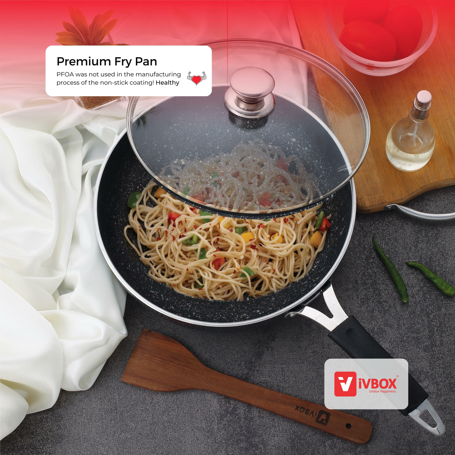 Image of iVBOX Ruff & Tuff 4mm-Thick Non-Stick induction Bottom Frying Pot with Glass Lid Fry Pan 26 cm diameter with Lid 2 L capacity