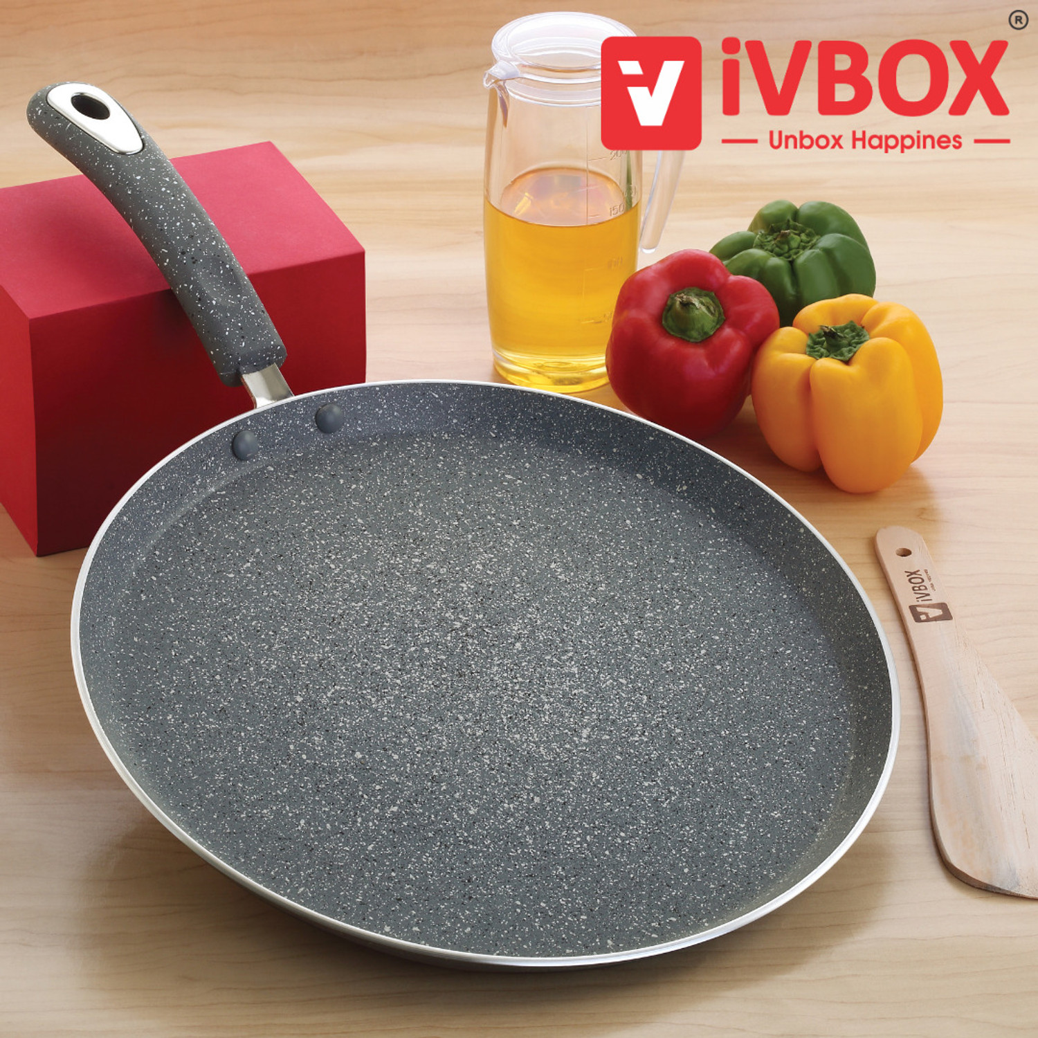 Image of iVBOX Aqua-Granite 3mm-Thick Tava Non Stick Flat Dosa Tawa 28 cm diameter