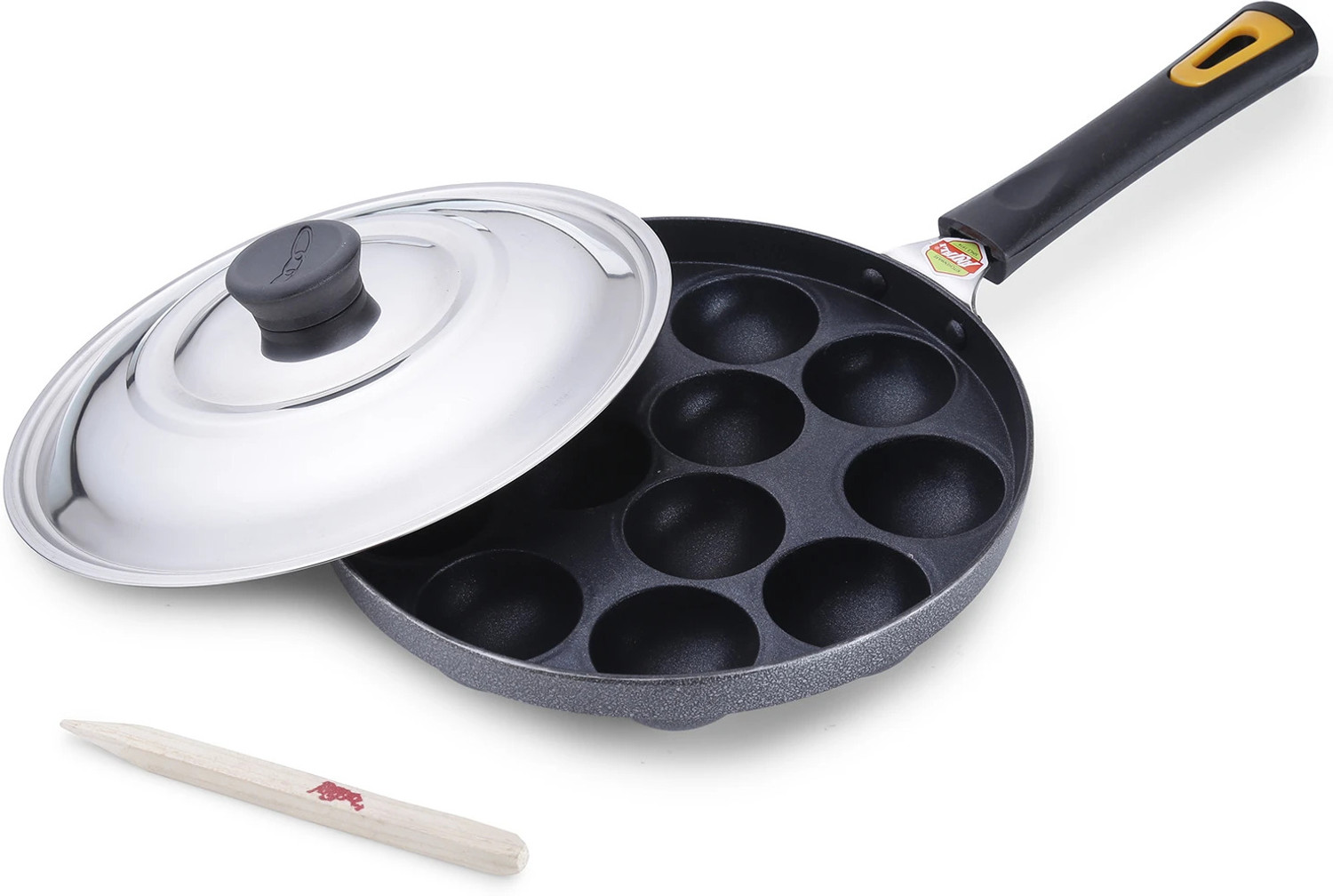 Image of ANJALI Diamond Dura Appa Patra 12 Cups Non-Stick Premium Quality Pancake Pan 21 cm diameter with Lid 0.12 L capacity (Aluminium, Non-stick)