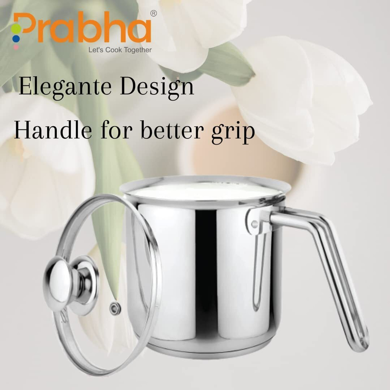 Image of PRABHA Heavy Gauge Encapsulated Base Stainless Steel Plain Milk Pot Milk Boiler Pot 17 cm diameter 2.5 L capacity with Lid