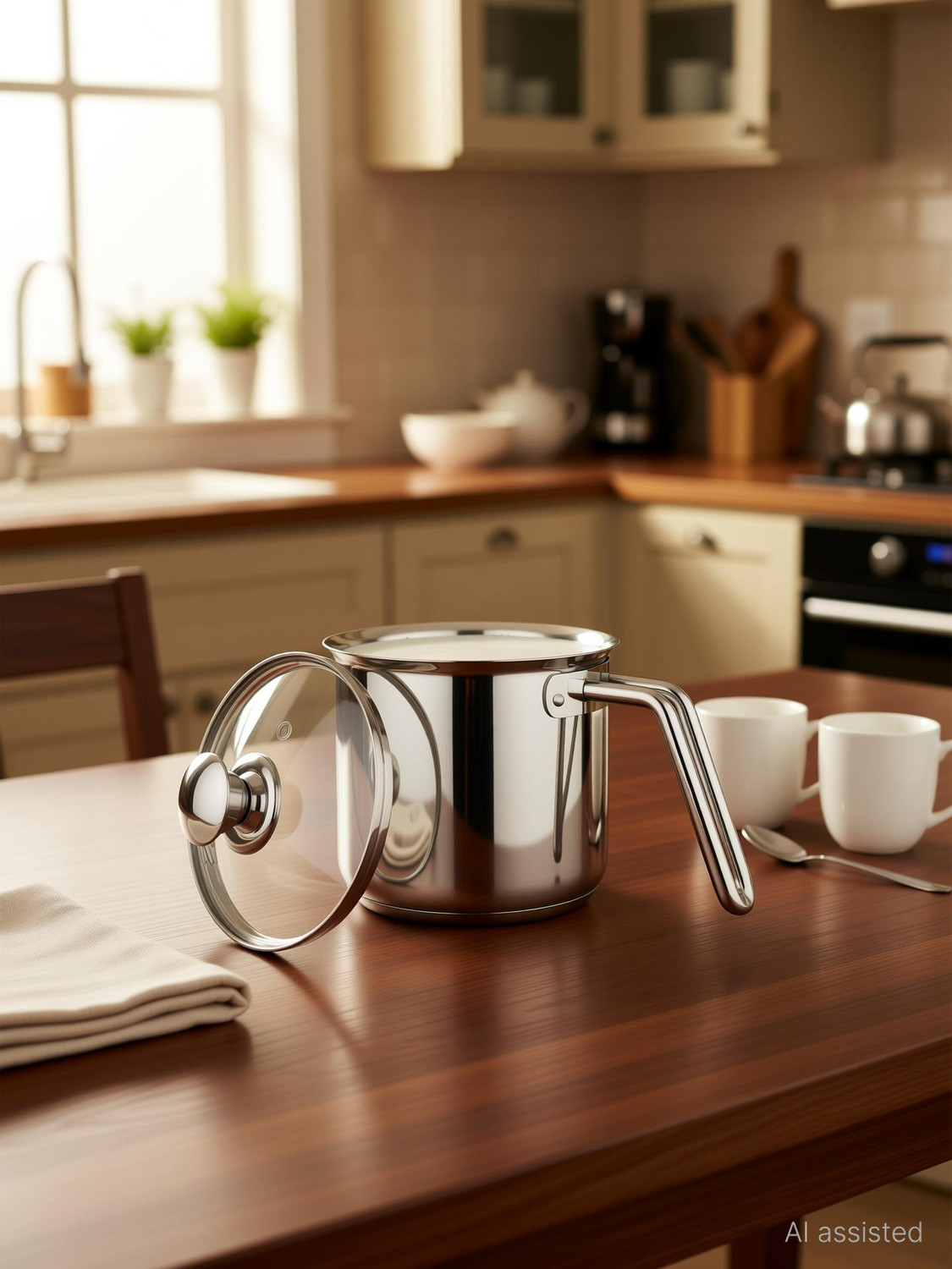 Image of PRABHA by Prabha Heavy Gauge- Encapsulated Base Stainless Steel Milk Pot Milk Boiler 1.8L And 14cm Diameter Pot 14 cm diameter 1.8 L capacity with Lid
