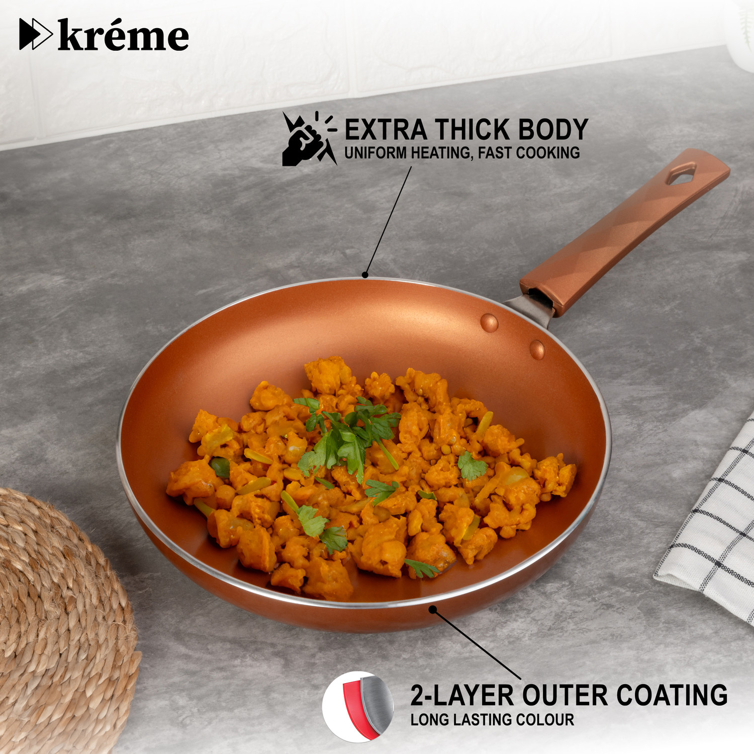 Image of Kreme Sonet Fry Pan 24 cm diameter with Lid 1.4 L capacity Fry Pan 24 cm diameter with Lid 1.4 L capacity