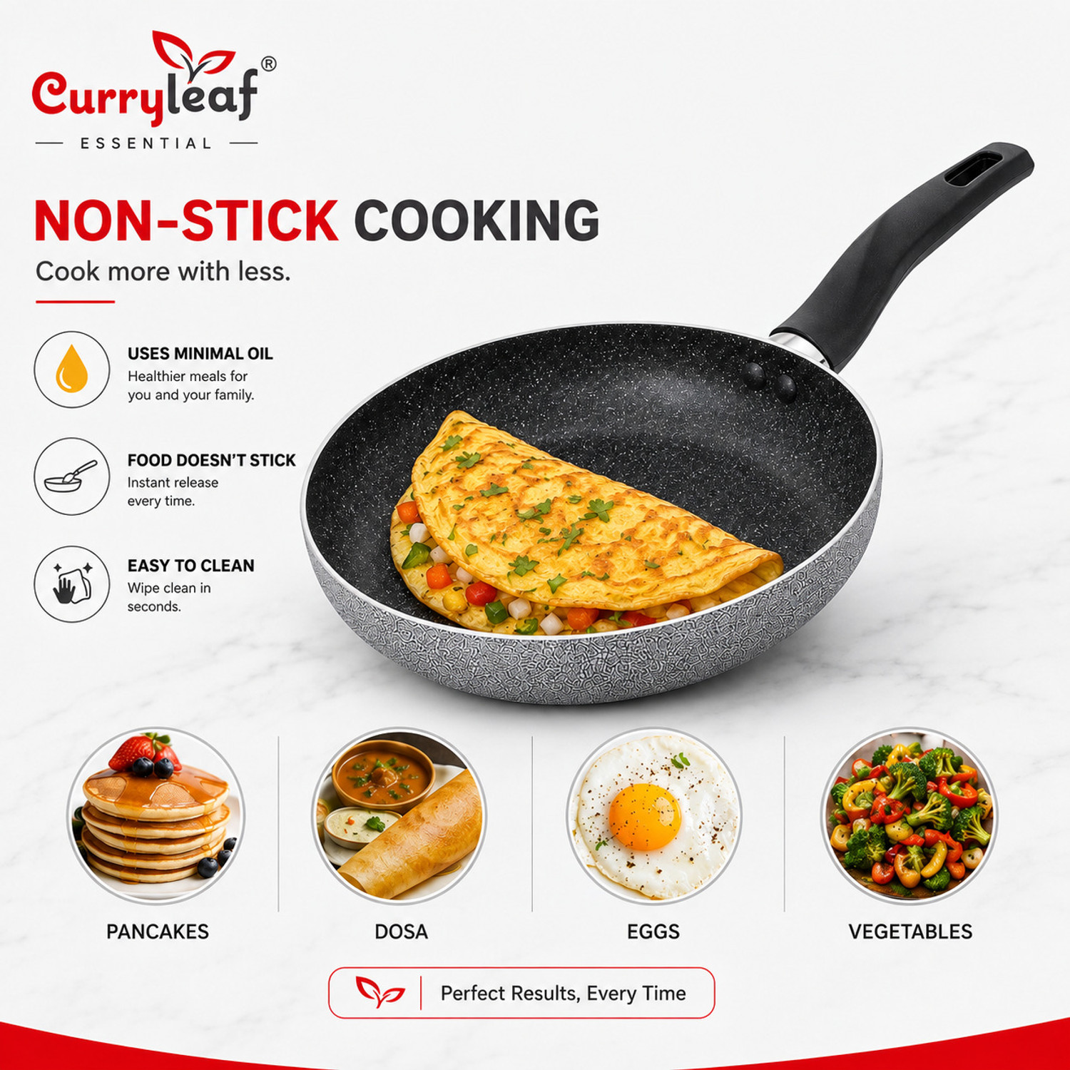 Image of curry leaf KEONA Non-Stick Fry Pan Fry Pan 24 cm diameter 2 L capacity