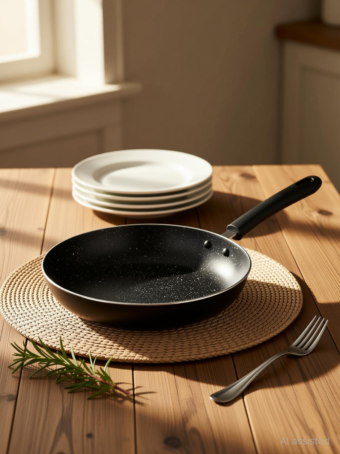 Image of DTM Non Stick Coated Heavy Fry Pan Pot Tawa Crepe Flat With Lids Paniarakkal Pan 27.5 cm diameter with Lid 0.5 L capacity