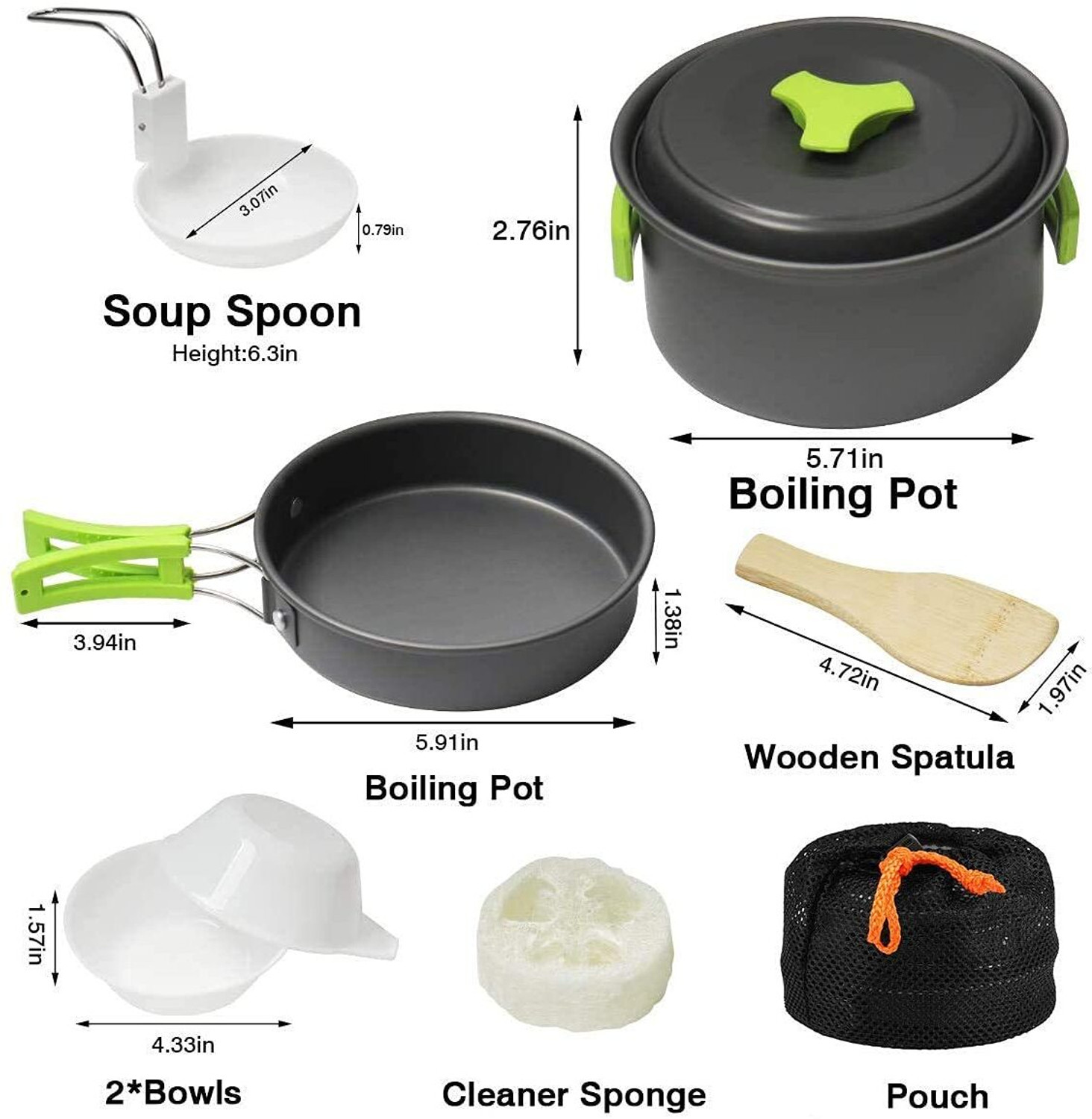 Image of AASTIK SALES 7-Piece Camping Pot Set Portable Pots,Pans,Bowls & Folding Cutlery Kit Pot 16 cm diameter 2 L capacity with Lid