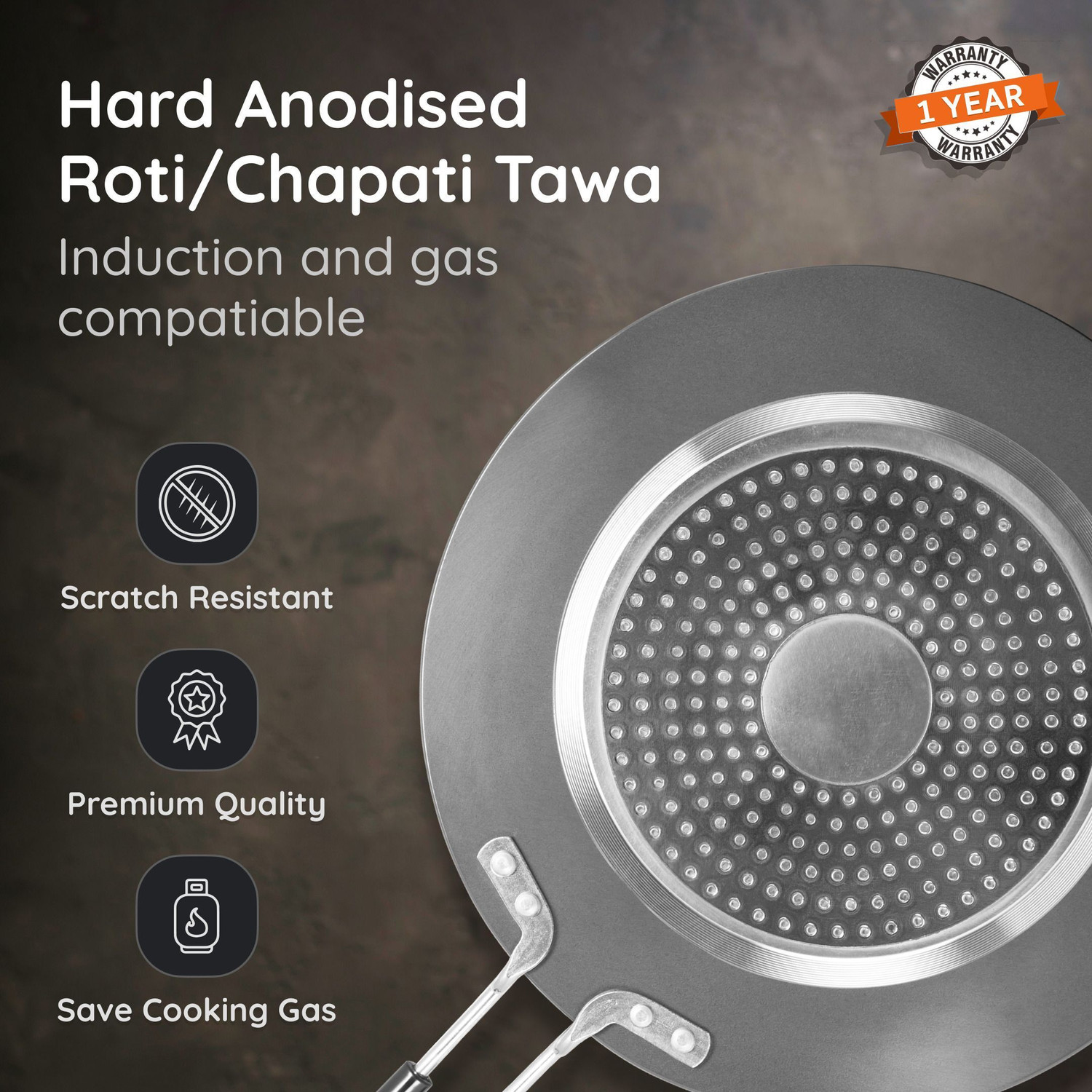 Image of Greenchef Roti /Chapathi Hard Anodised Tawa 225 cm diameter (Hard Anodised, Non-stick, Induction Bottom)