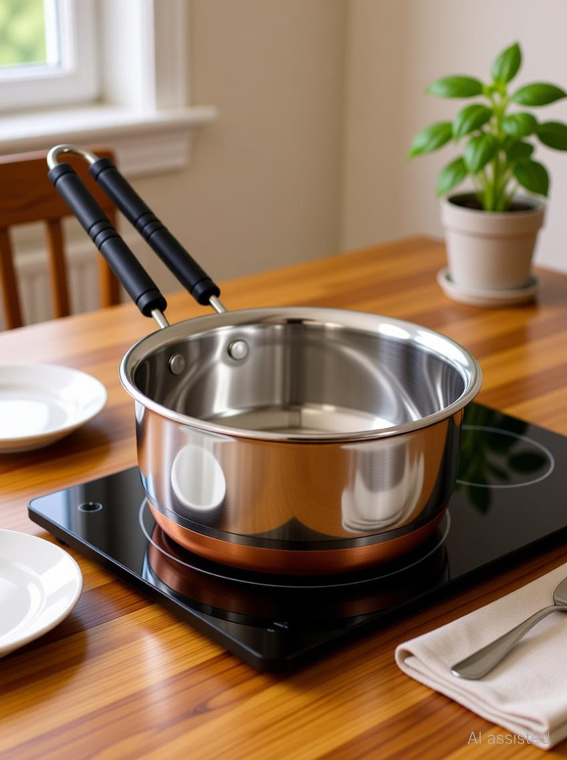 Image of Tannu Craft Stainless Steel Copper Bottom Saucepan, Induction Base Sauce Sauce Pan 20 cm diameter 2 L capacity