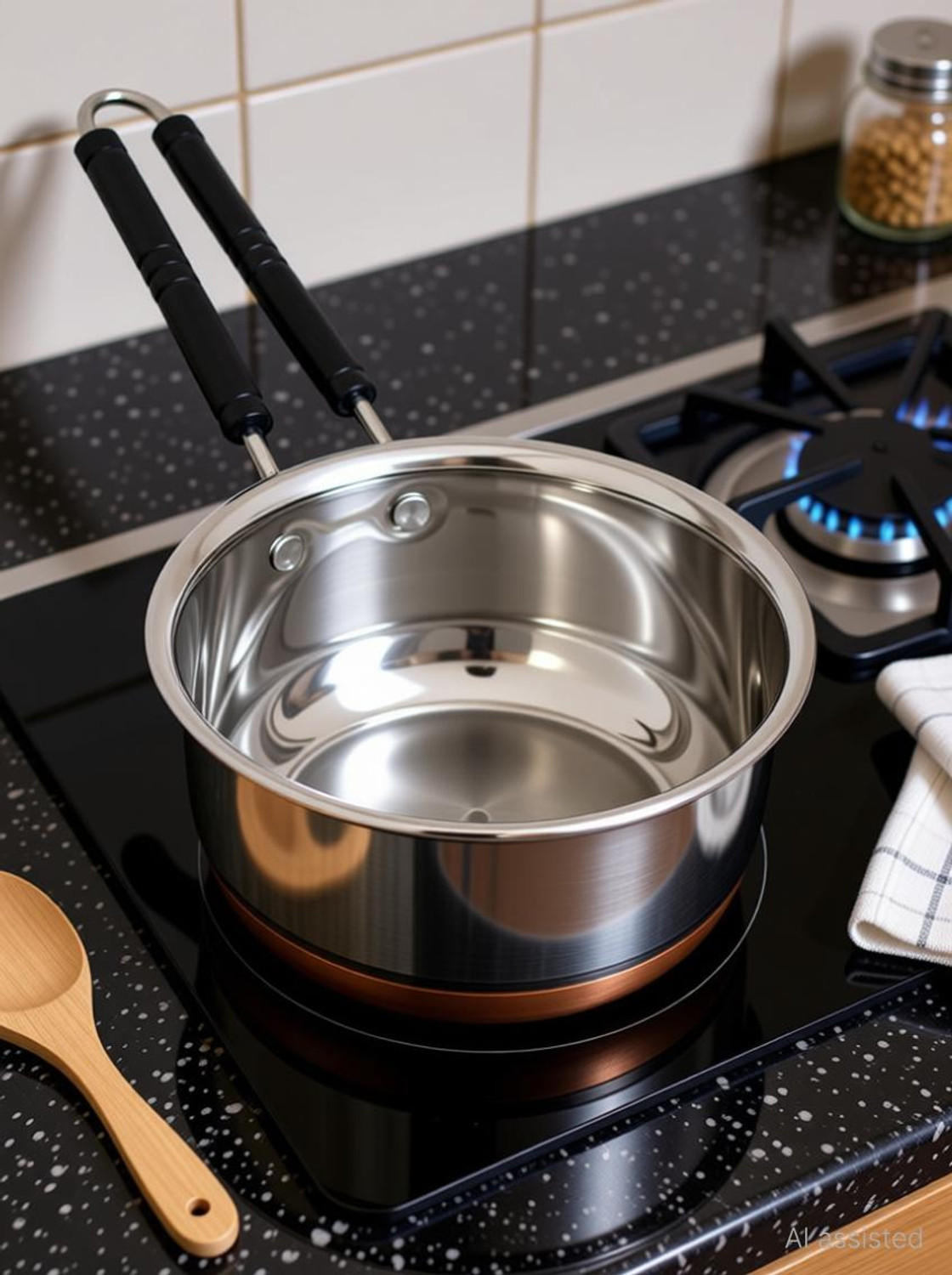 Image of Tannu Craft Stainless Steel Copper Bottom Saucepan, Induction Base Sauce Sauce Pan 20 cm diameter 2 L capacity