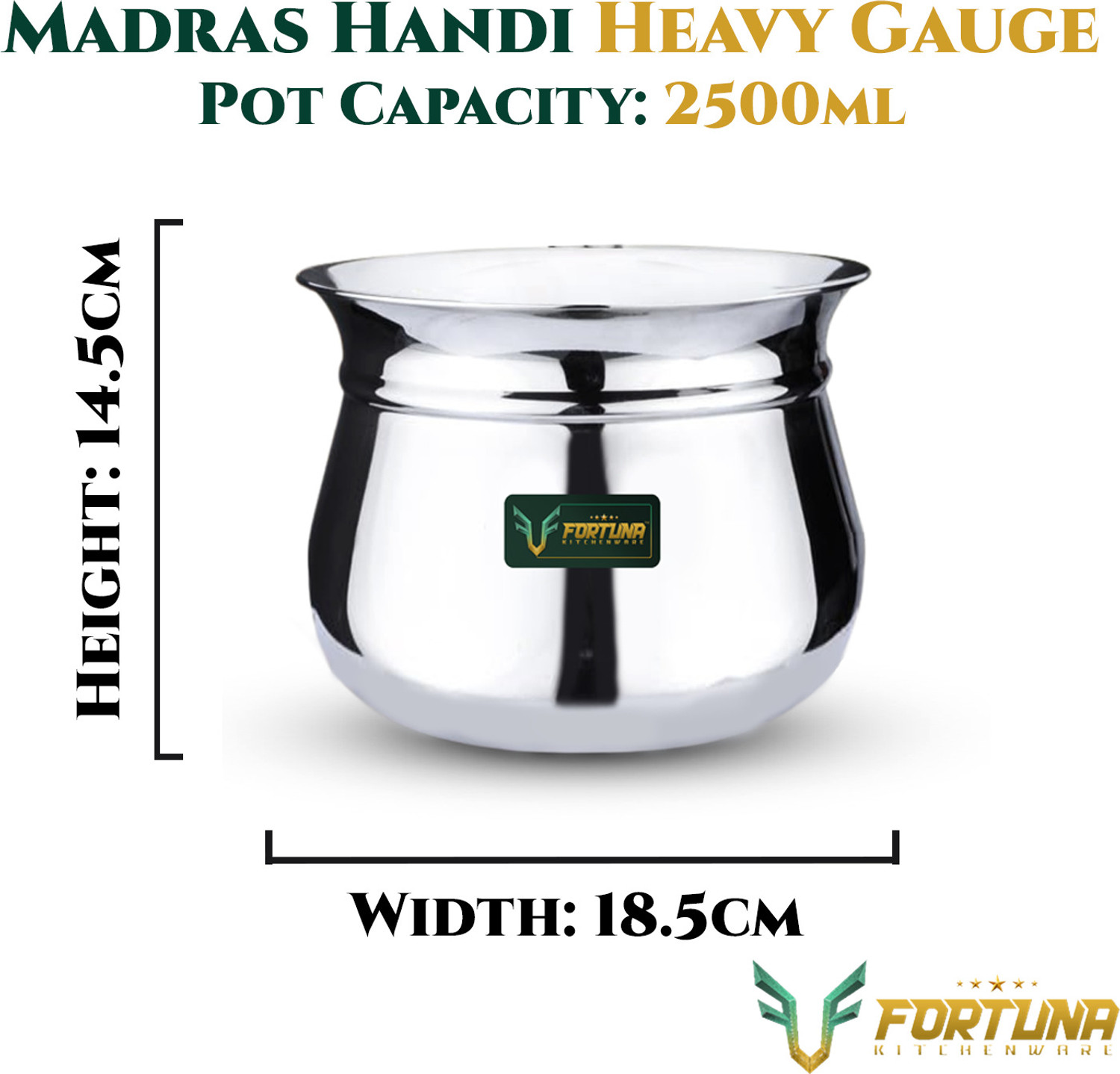 Image of Fortuna 2.5 Ltr 5-Star Heavy Dahi Handi / Curd Pot with Lid | Induction & Gas Compatible Pot 18.5 cm diameter 2.5 L capacity with Lid