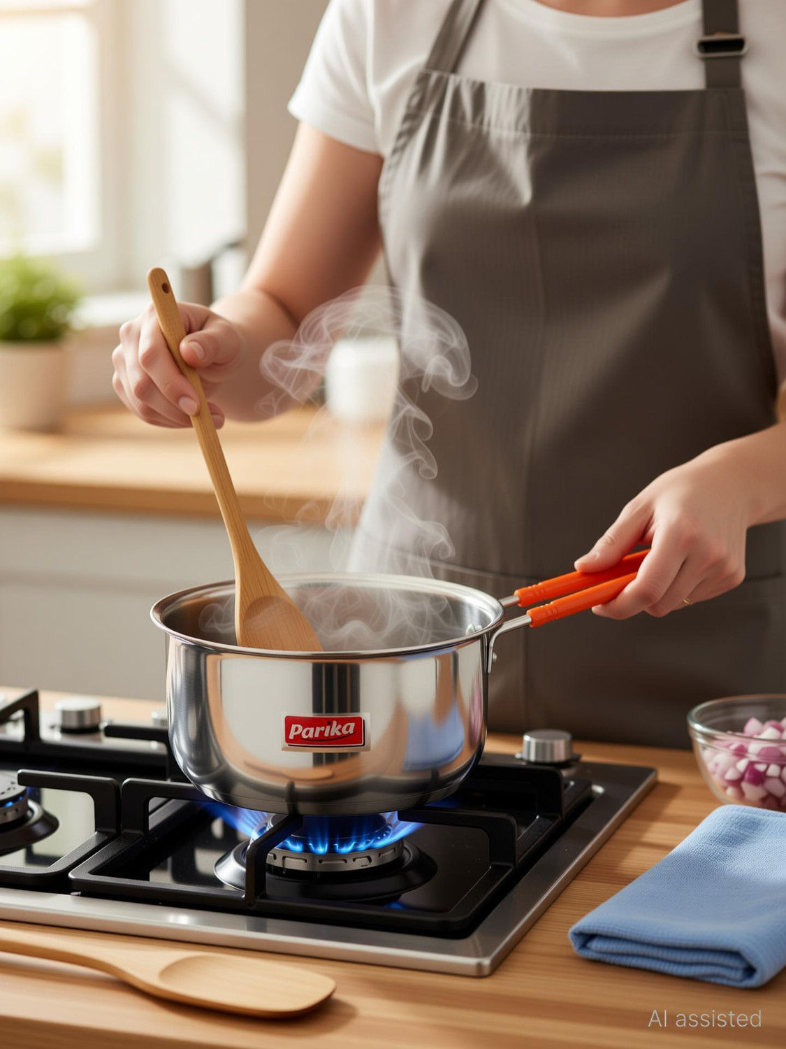 Image of Parika Stainless Steel Saucepan | Gas & Induction Compatible Durable Kitchen Cookware Sauce Pan 20 cm, 18 cm, 16 cm diameter 2 L, 1.5 L, 1 L capacity