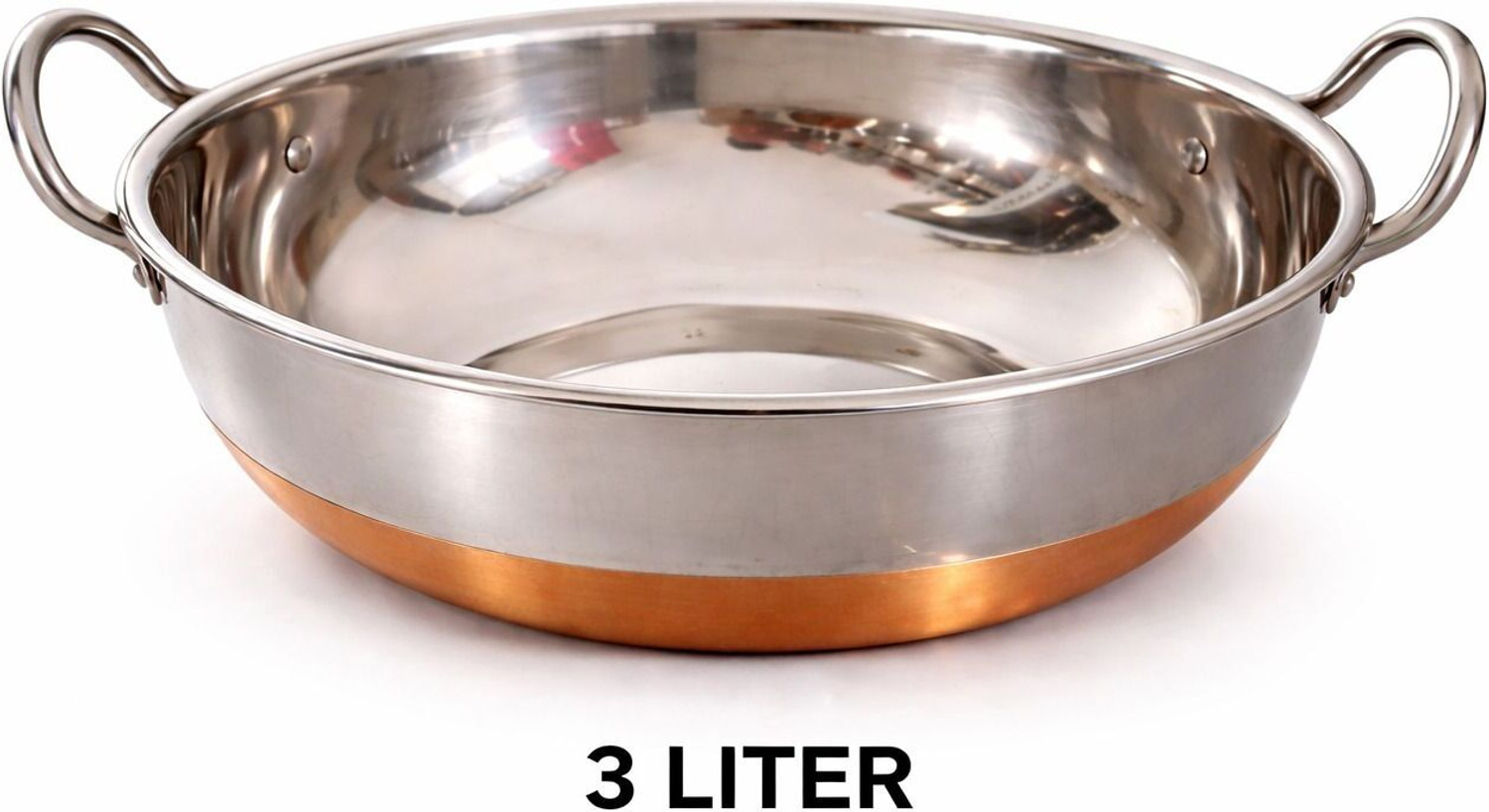 Image of Steelika Copper Bottom Stainless Steel Kadhai Pot Pans with Handle Kadhai 20 cm diameter 3 L capacity