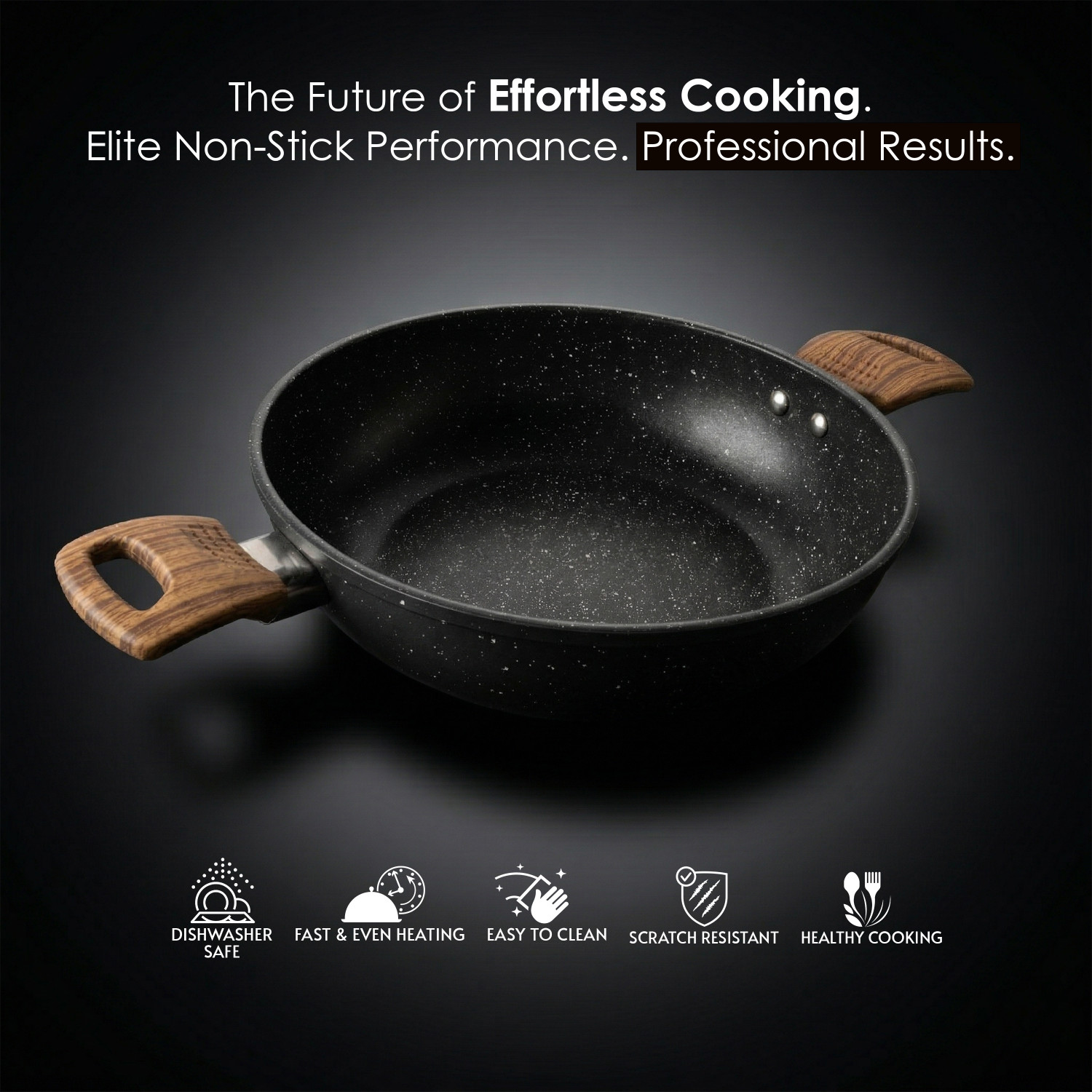 Image of Sigri-wala Cook Healthy With Wooden Handle Kadhai 22 cm diameter 2.2 L capacity