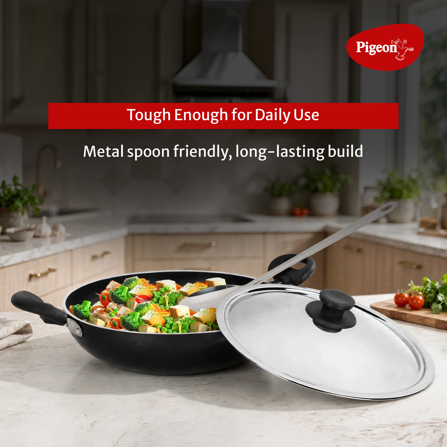 Image of Pigeon NonStick Kadhai 15 cm diameter with Lid 1.5 L capacity