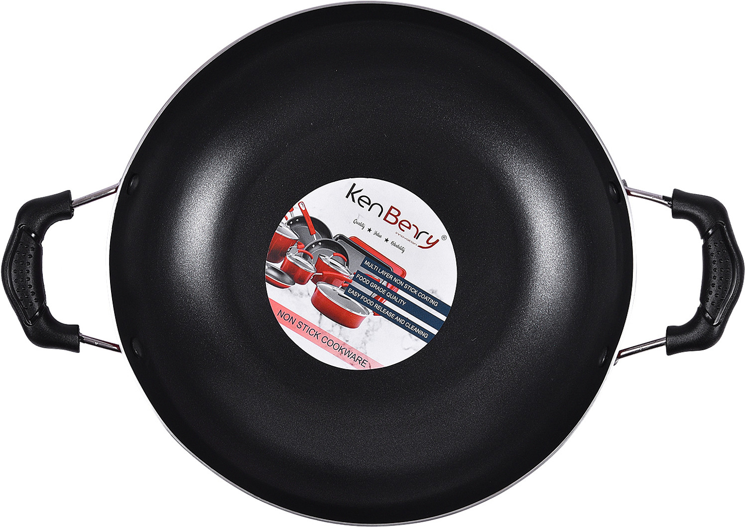 Image of KenBerry Eco Non Induction Base Superior Non Stick Coated With Steel Lid Kadhai 24 cm diameter with Lid 2.4 L capacity