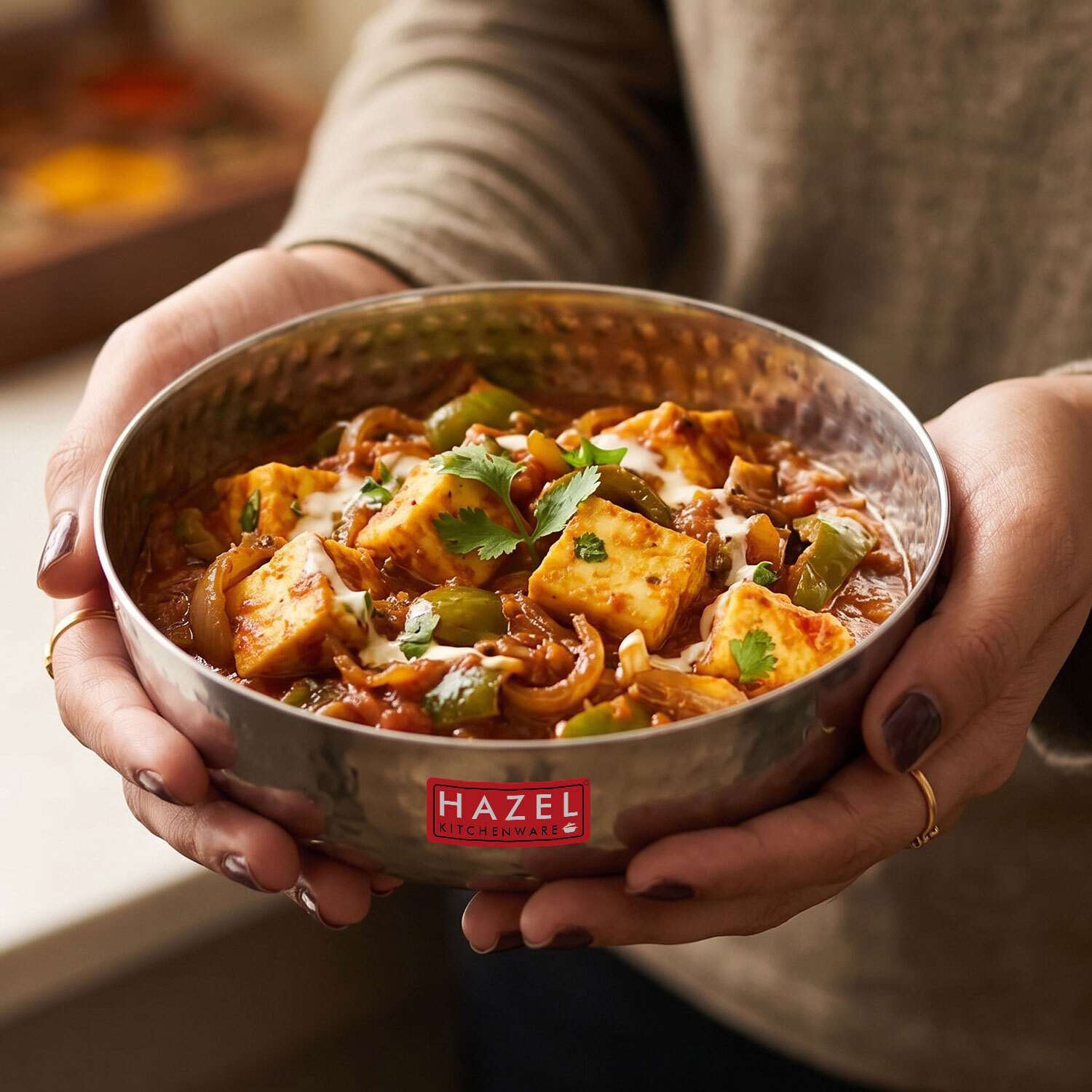 Image of HAZEL Stainless Steel Hammered Tone Tasra, Tasla 1 L capacity 18 cm diameter