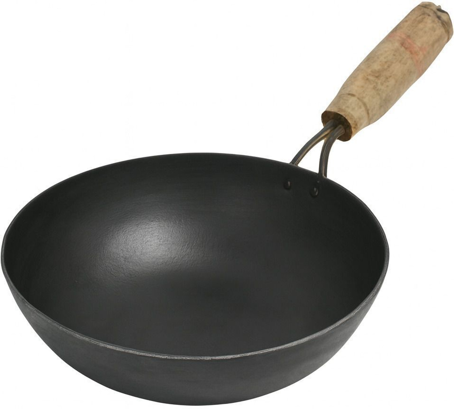 Image of VeerEnterprises Pure Iron /Loha Black Deep Kadai /Wok With Wooden Handle 10 Inch Stir Fry Pan 25 cm diameter 2 L capacity