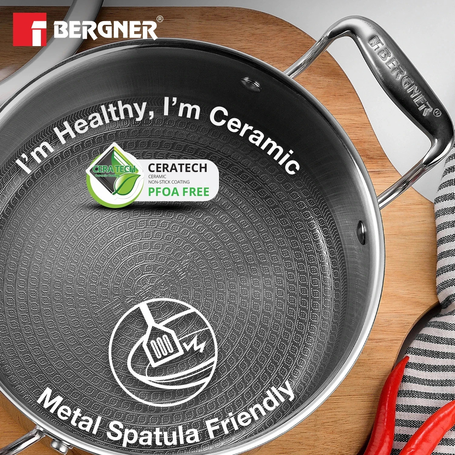 Image of BERGNER Hi-Tech Giro X Ceramic Casserole, Pan Protector Included | Pot 28 cm diameter 8.2 L capacity with Lid