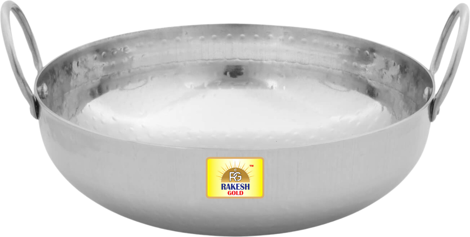 Image of Rakesh Gold Stainless steel heavy bottom for kadhai Kitchen | Hammered steel kadhai cooking Kadhai 31 cm diameter 5 L capacity