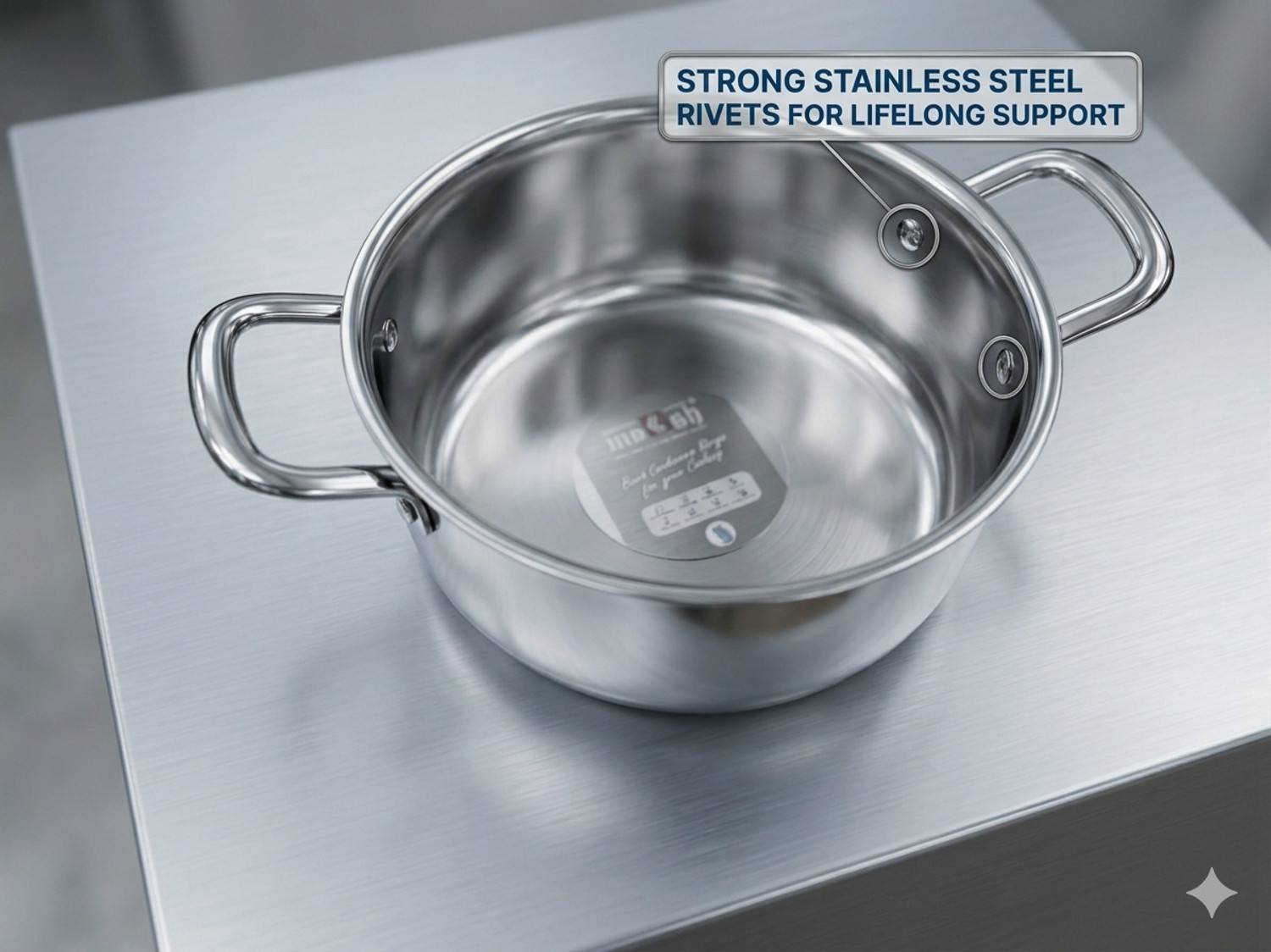 Image of moksh TriPly SS Cook & Serve Casserole / Shallow Biryani Pan / Stew Pot / Handi Pot 24 cm diameter 3 L capacity with Lid