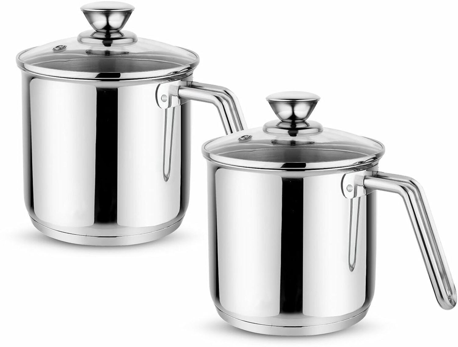 Image of PRABHA Heavy Gauge Encapsulated Base Stainless Steel Plain Milk Pot Milk Boiler Pot 14 cm, 11 cm diameter 1.8 L, 1.1 L capacity with Lid