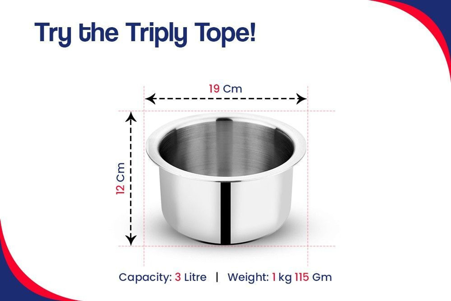 Image of bhalaria Bhalaria Triply Tope Flat Bottom 14 Tope /Bhagona /Patila 3 L capacity 19 cm diameter