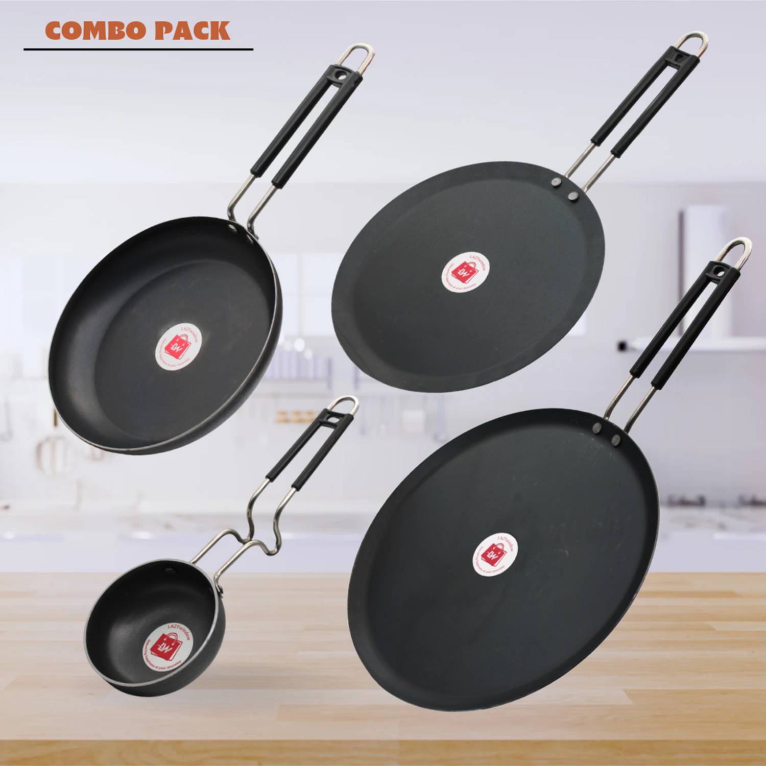 LAZYwindow Premium Quality Pack of 4 Fry Pan 20 cm diameter 0.75 L capacity — Fry Pans & Cookware Sets
