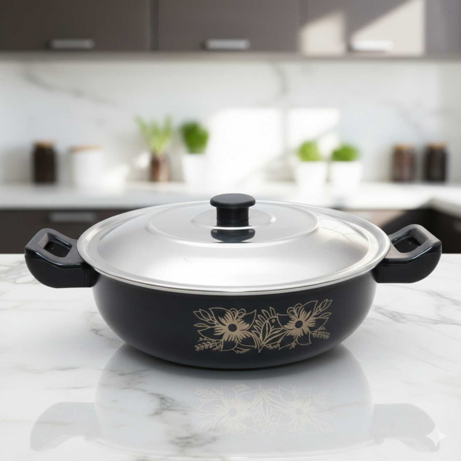 Image of cookpro Kitchen Cookware Kadhai with lid or Saucepan Combo Induction Bottom Non-Stick Coated Cookware Set