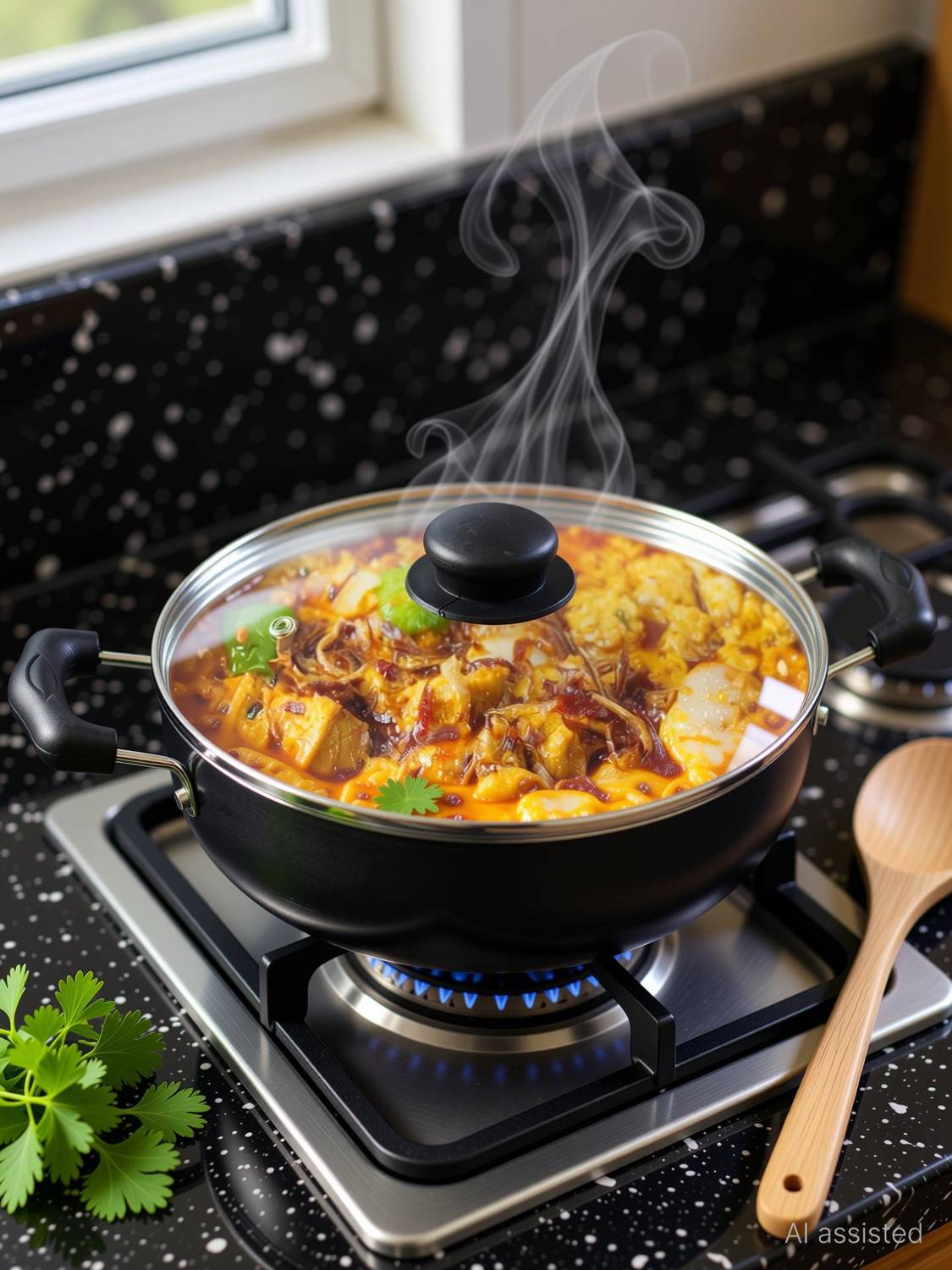 AGARO Elegant Non Stick Kadhai with Glass Lid Kadhai 24 cm diameter with Lid 2.5 L capacity