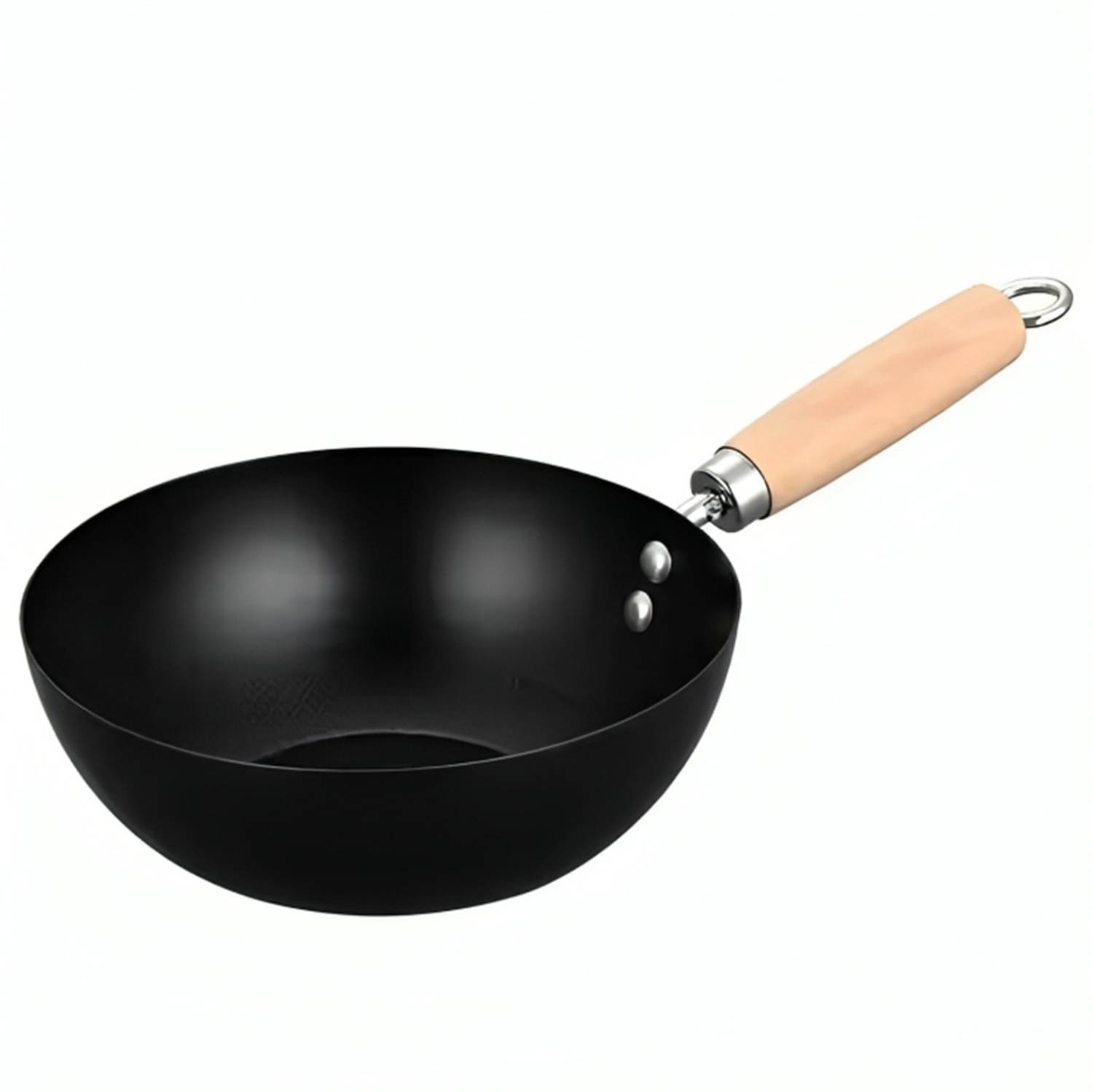 Alark Premium Steel Wok Kadai Wooden Handle Deep Round Bottom Frying Pan For Stir Fry Tadka Pan 0 cm diameter 1 L capacity